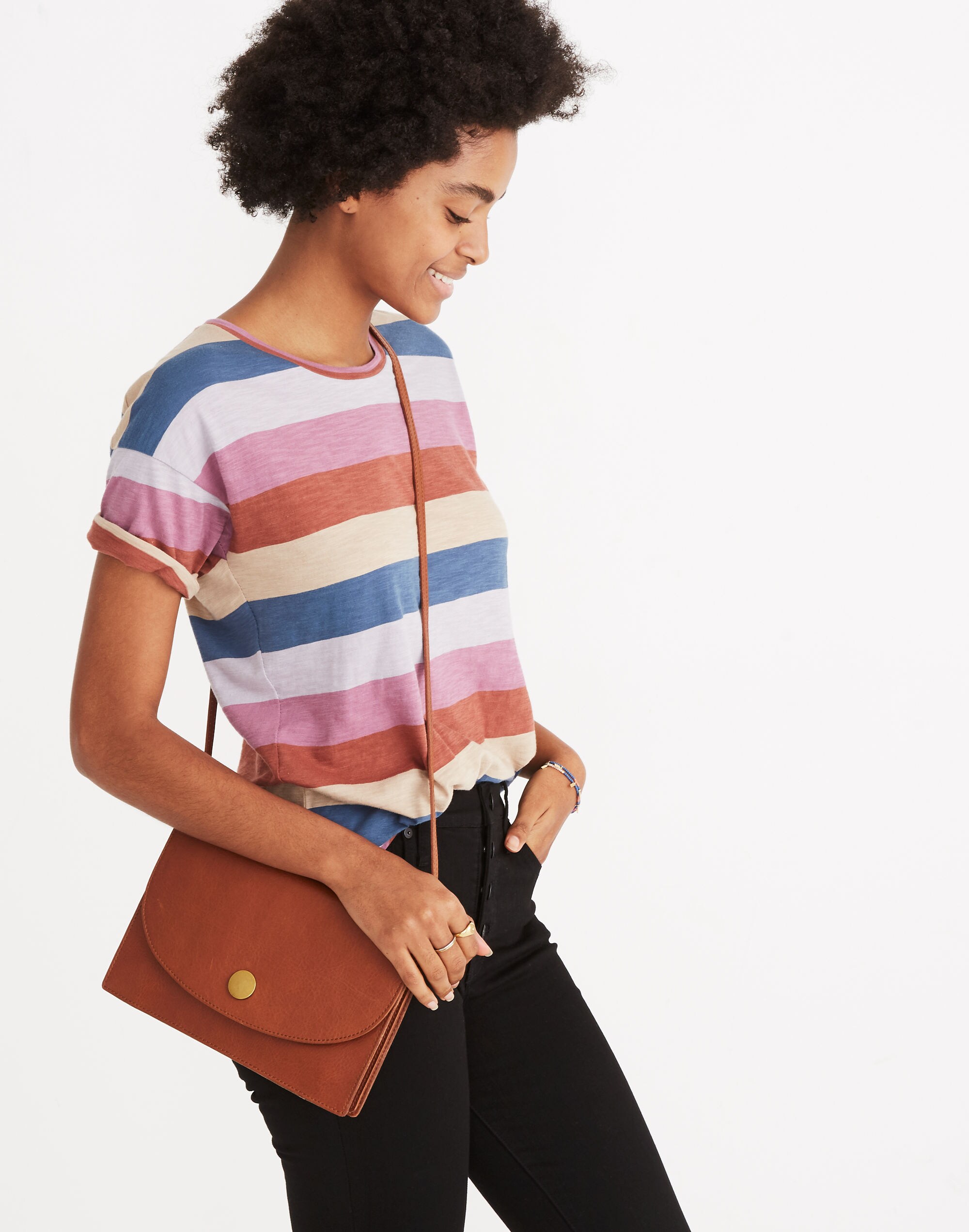 Whisper Cotton Crewneck Tee in Longrock Stripe