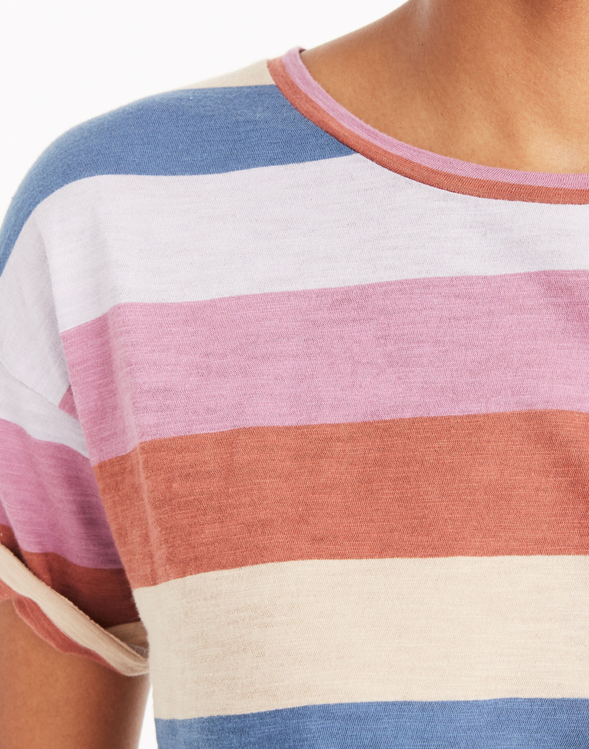 Whisper Cotton Crewneck Tee in Longrock Stripe