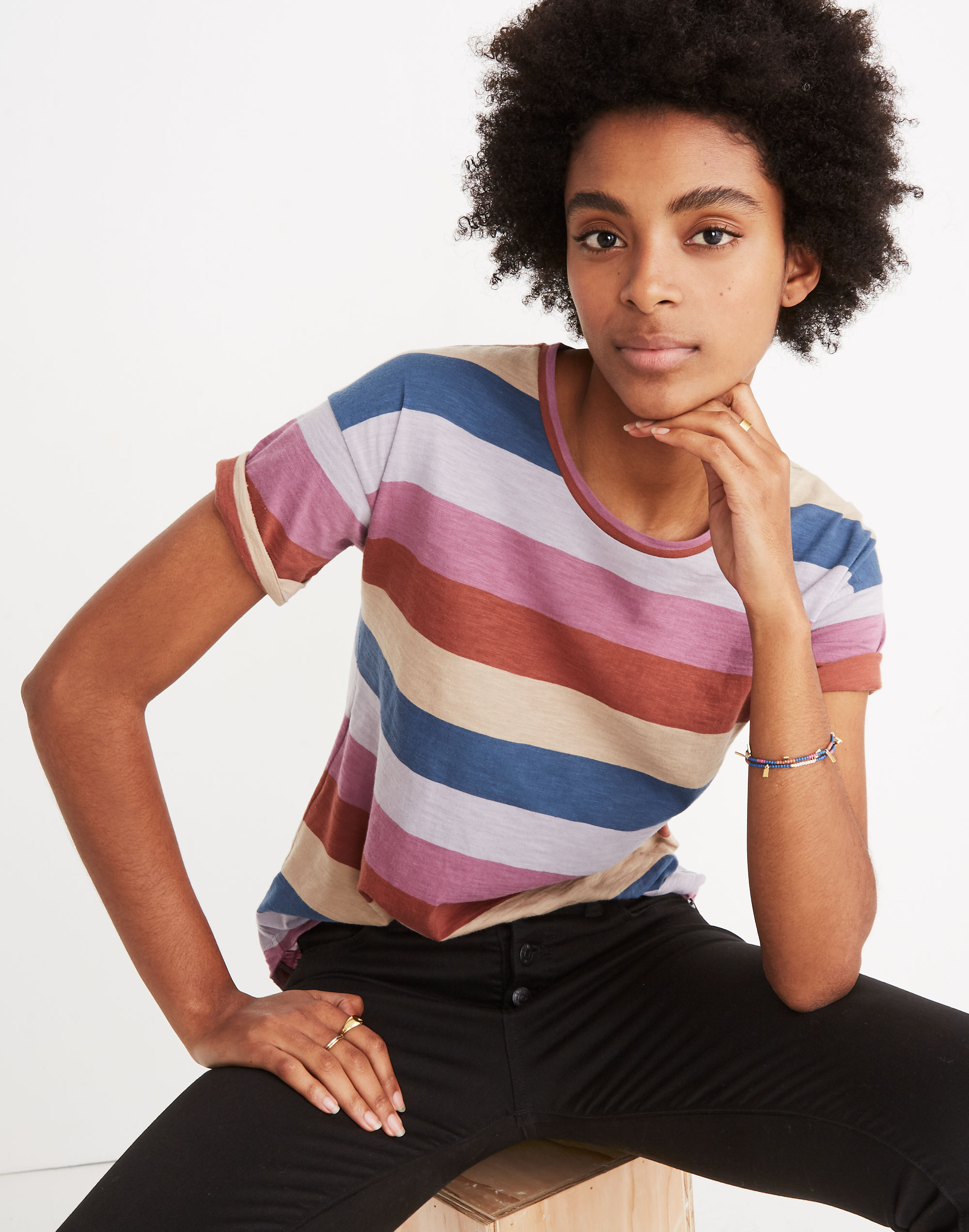 Whisper Cotton Crewneck Tee in Longrock Stripe