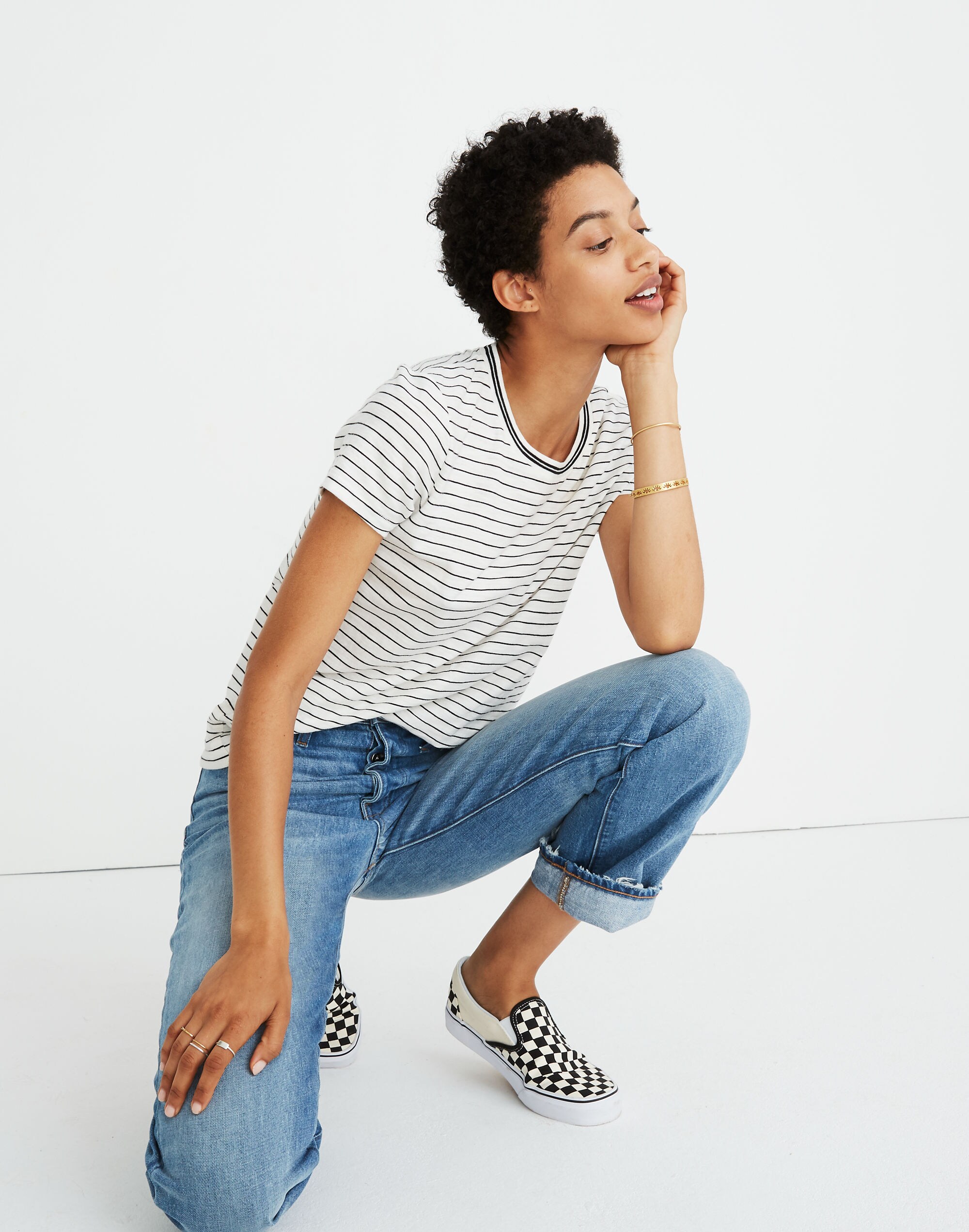 Whisper Cotton Ringer Tee in Damien Stripe