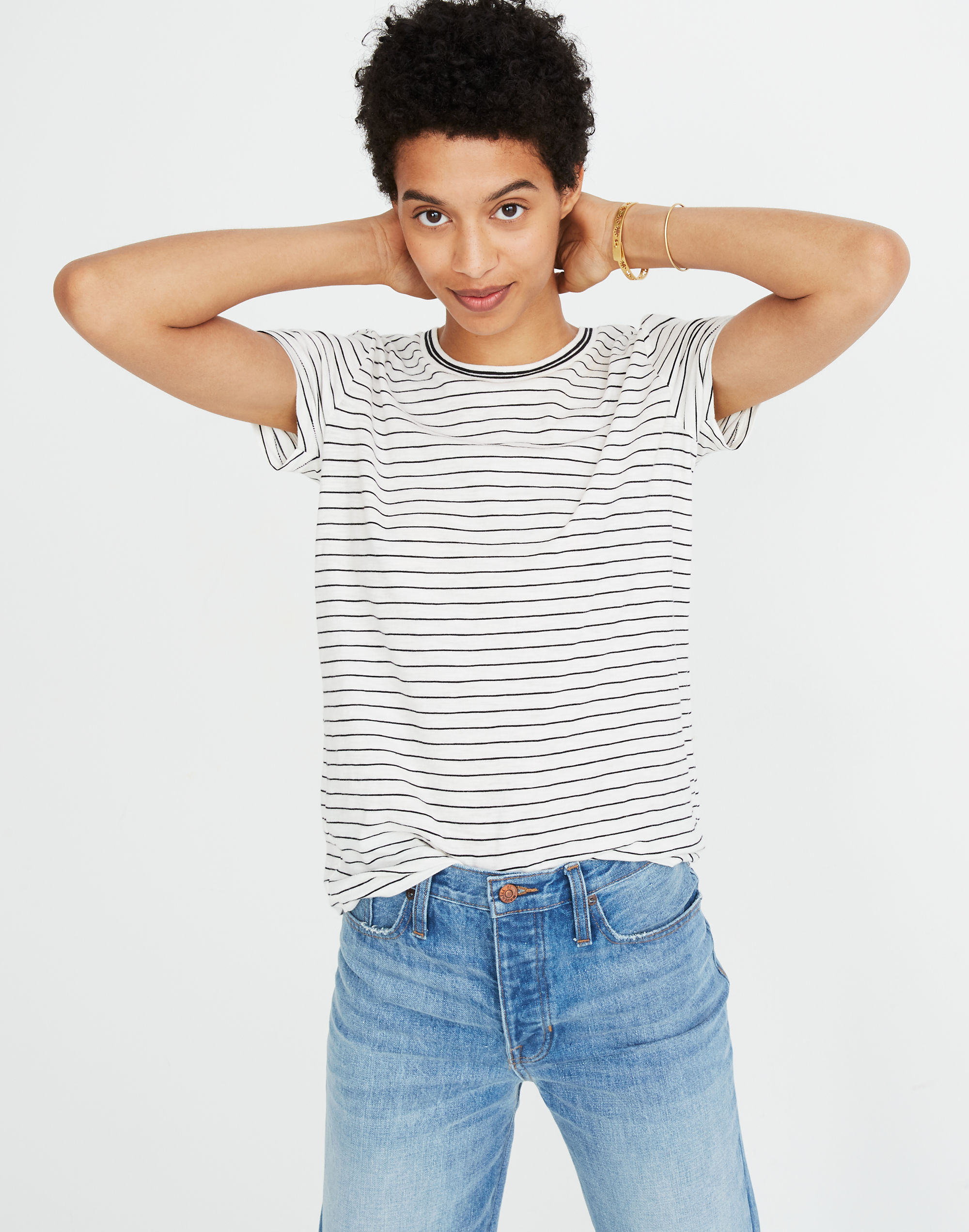 Whisper Cotton Ringer Tee in Damien Stripe