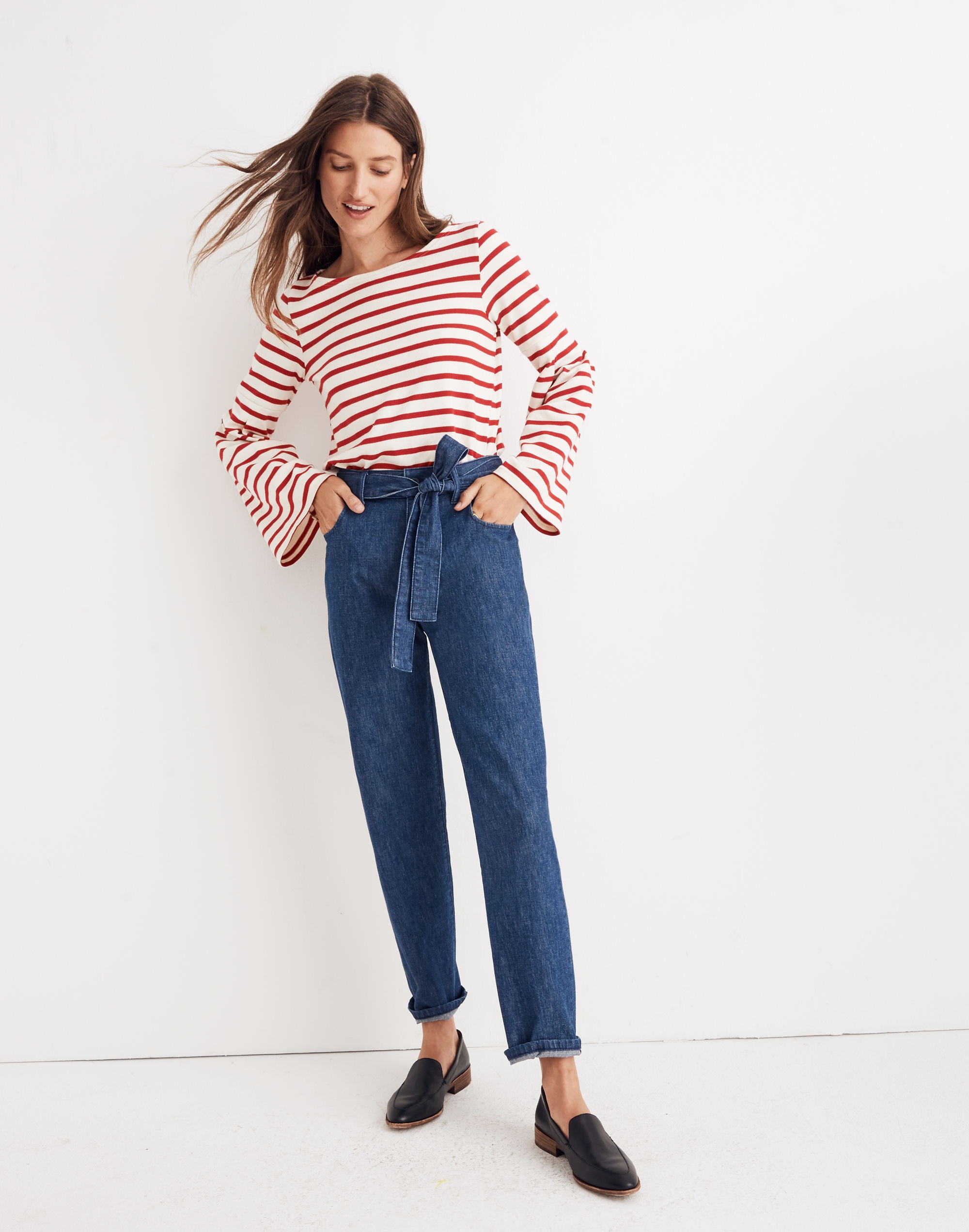 Denim Tie-Waist Tapered Pants