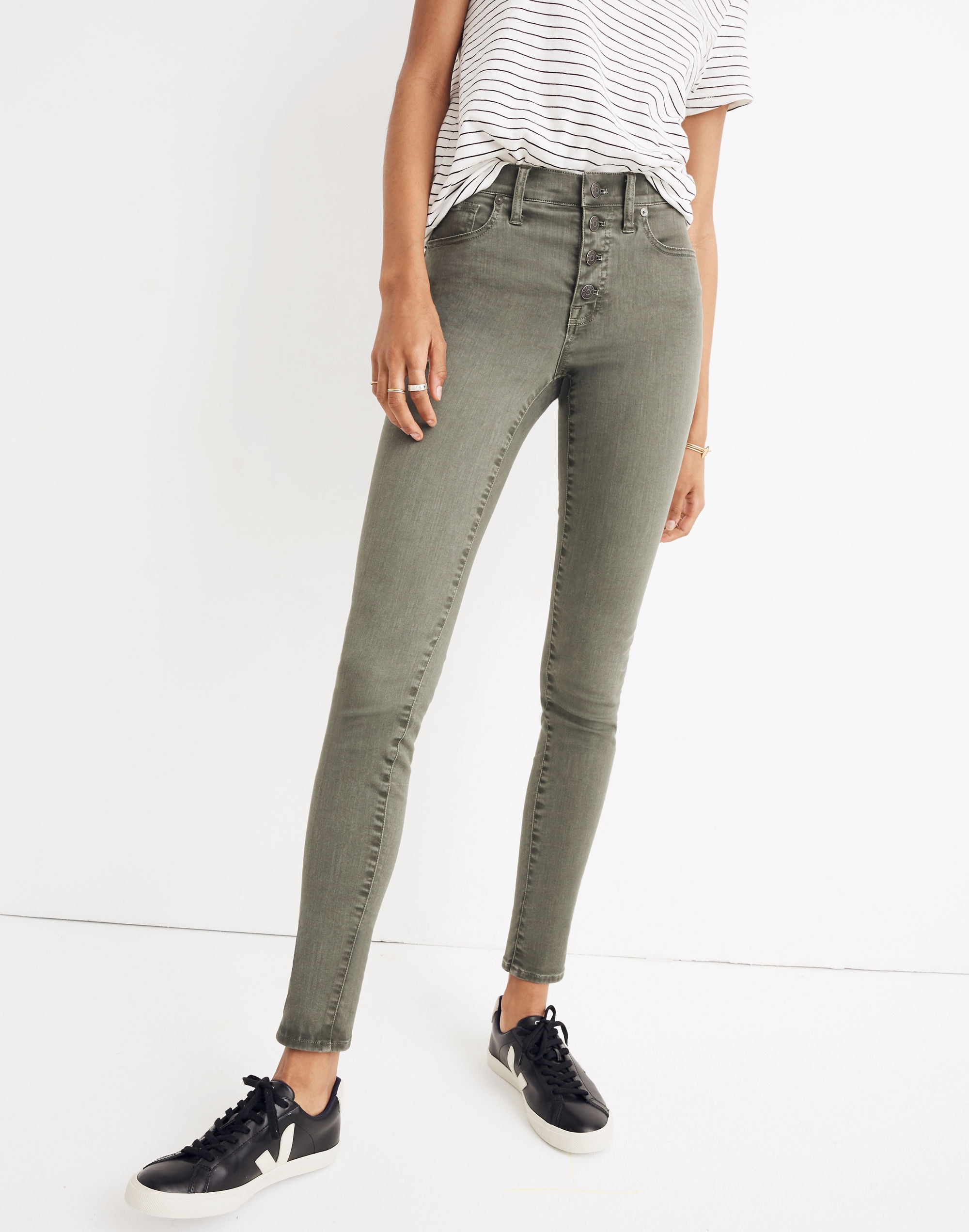 Petite 9" Mid-Rise Skinny Jeans: Garment-Dyed Button-Front Edition