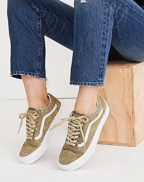 Vans® Unisex Skool Lace-Up Sneakers in Gold Glitter