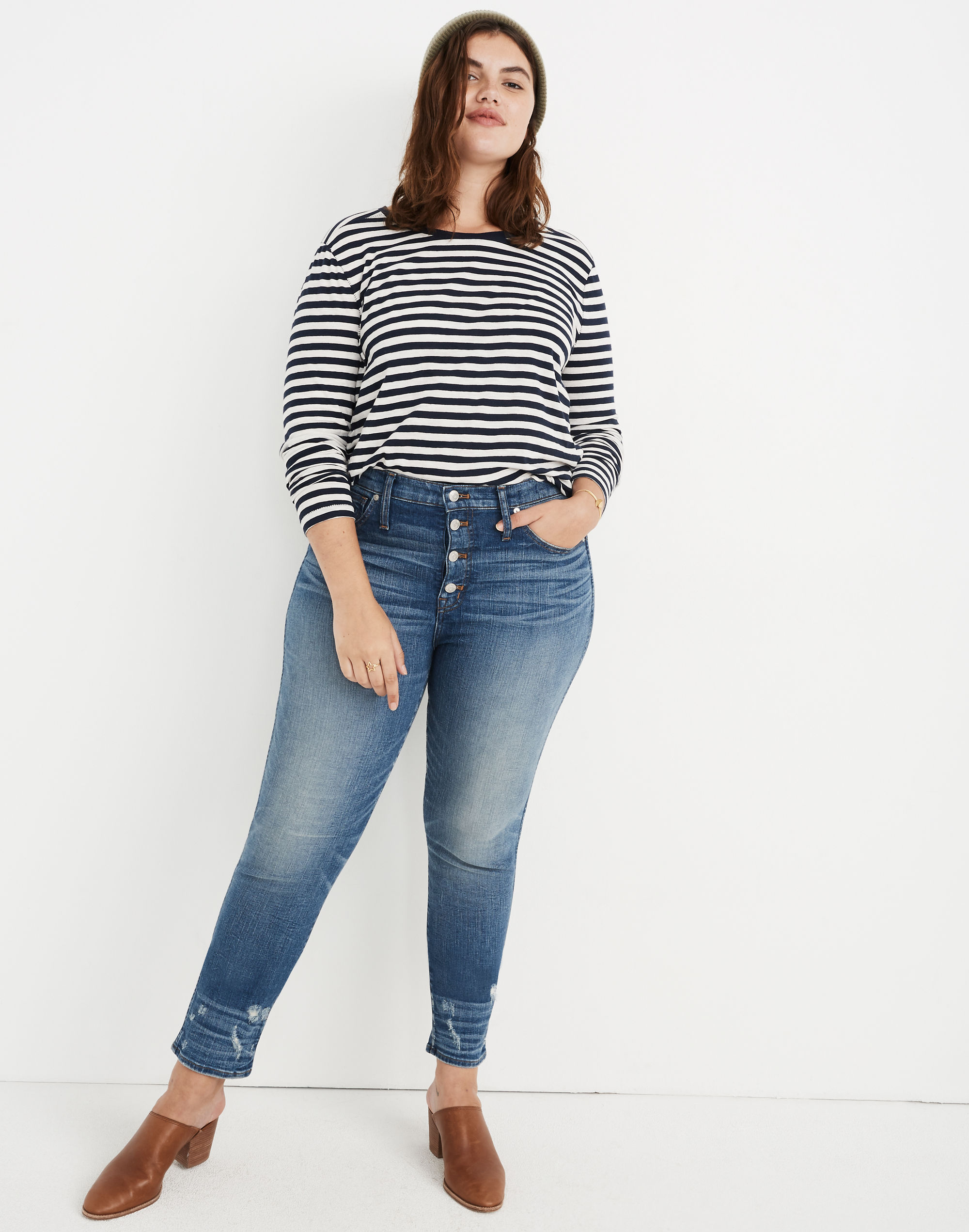 Slim Straight Jeans: Distressed Button-Front Edition