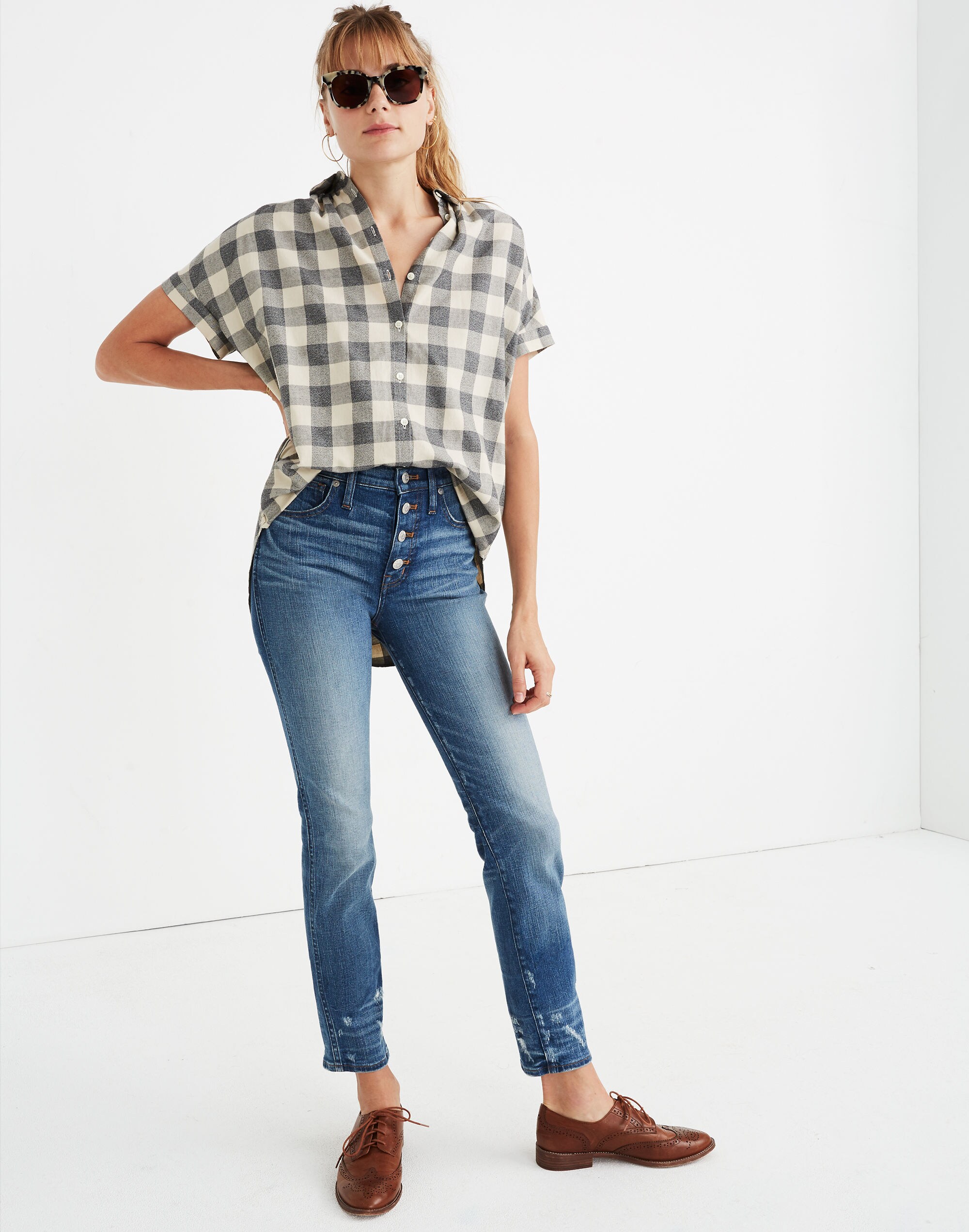 Slim Straight Jeans: Distressed Button-Front Edition