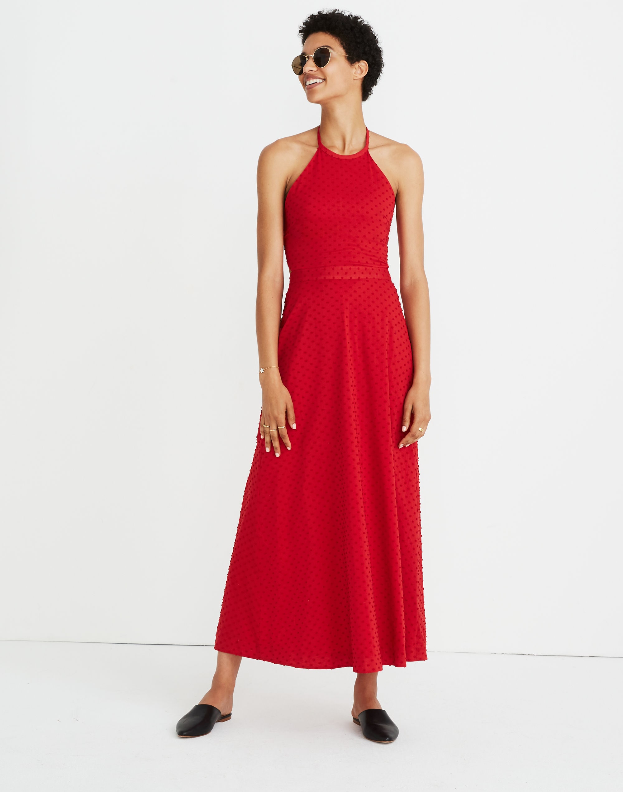 halter tie-back midi dress in clipdot