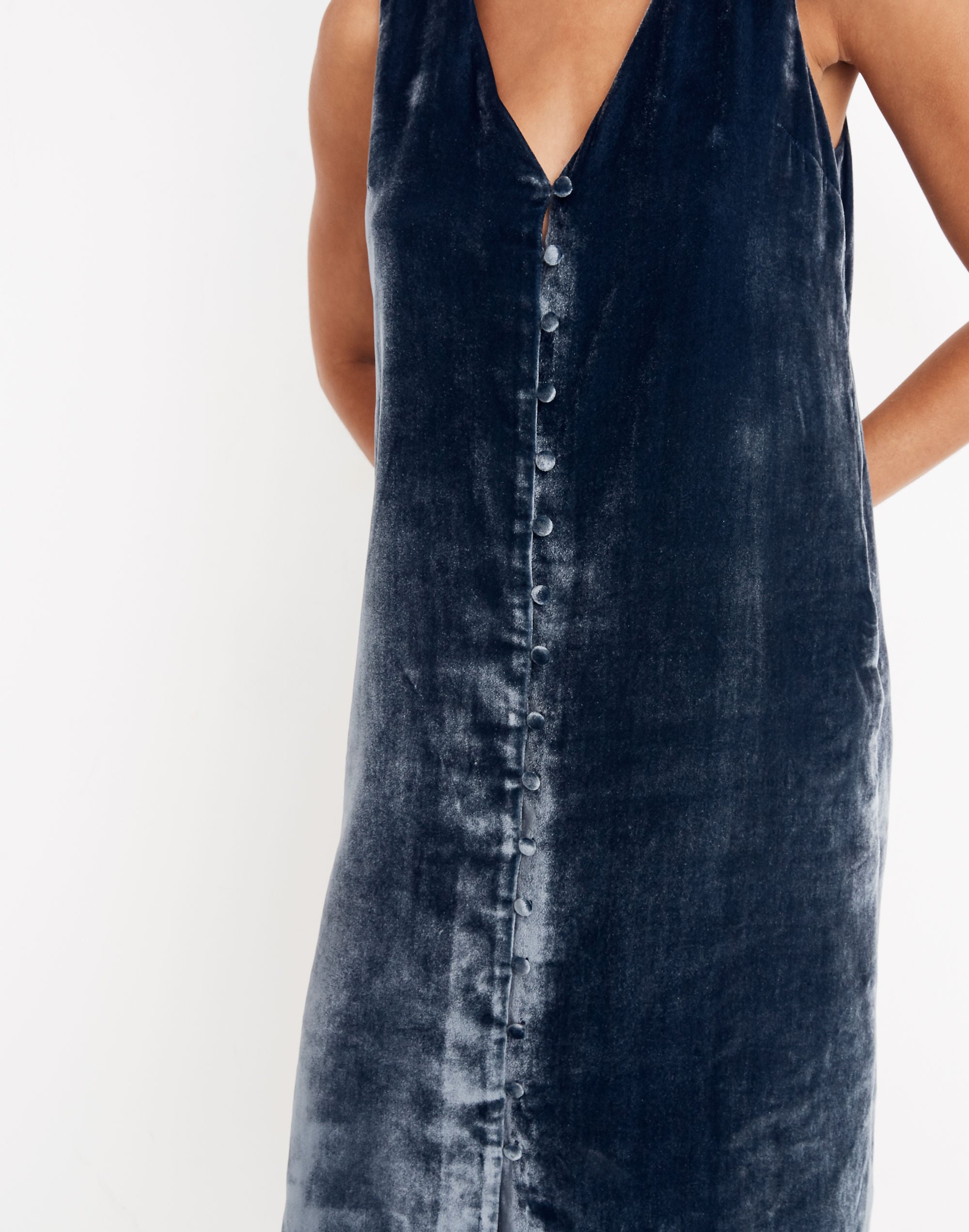 Velvet Button-Front Midi Dress