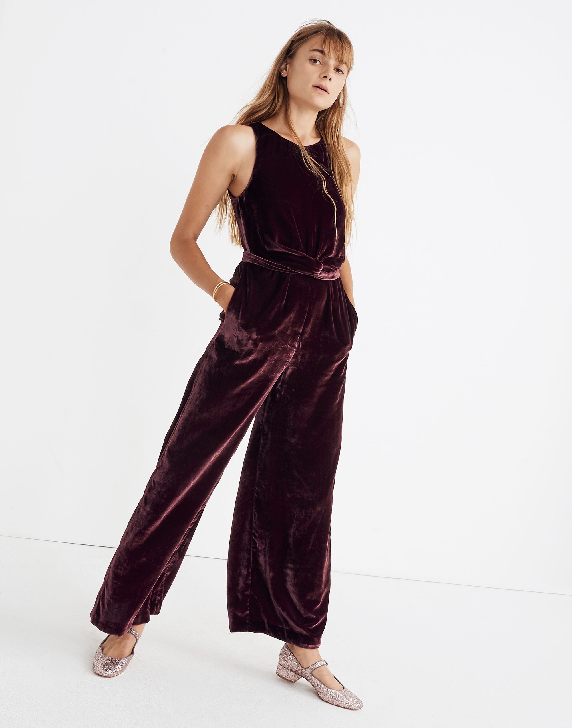 velvet twist-front jumpsuit