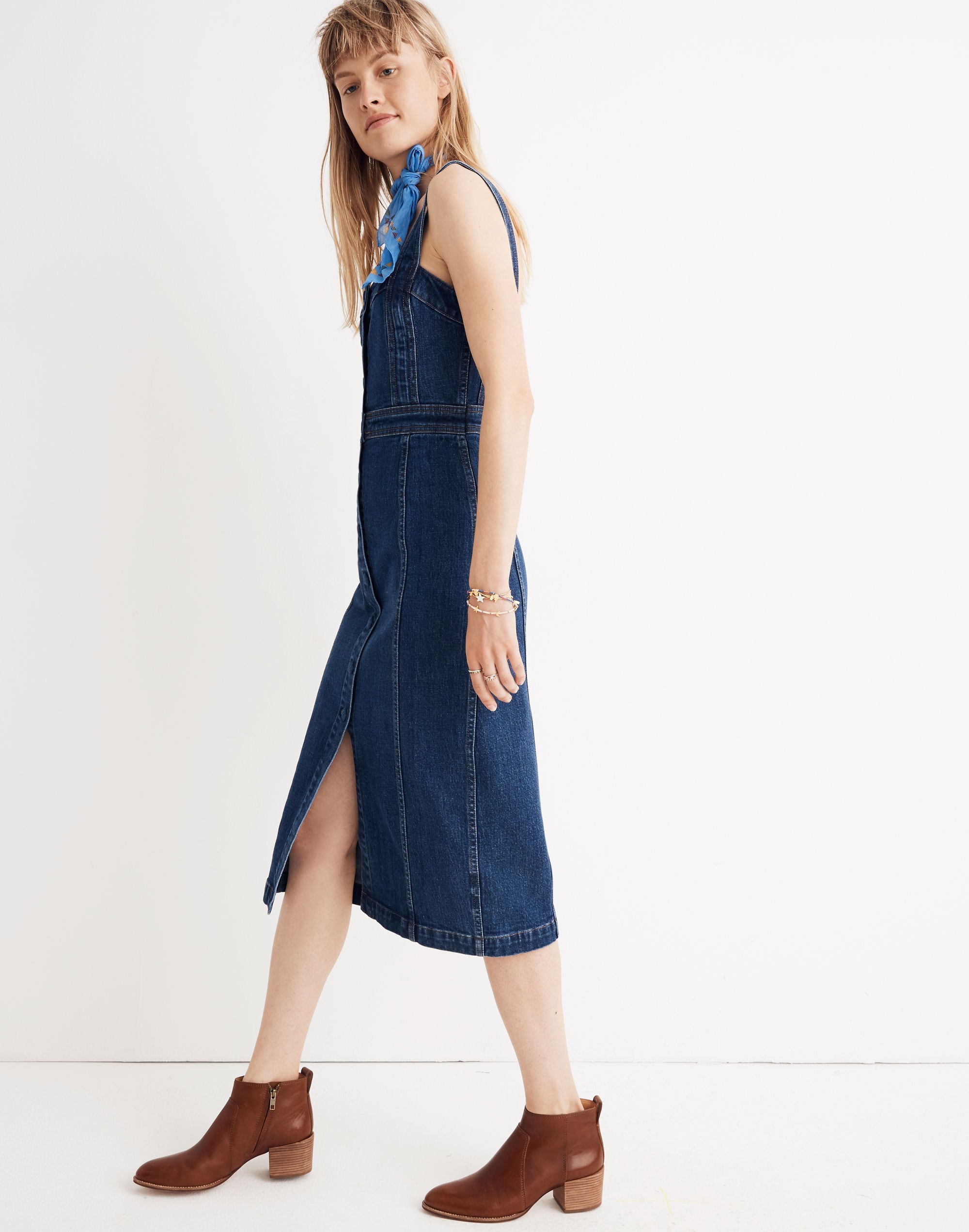 Denim Covered-Button Dress