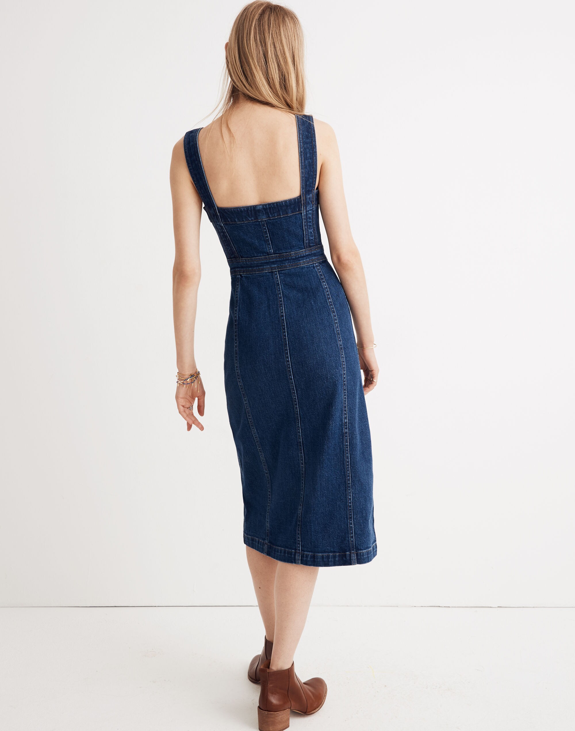 Denim Covered-Button Dress