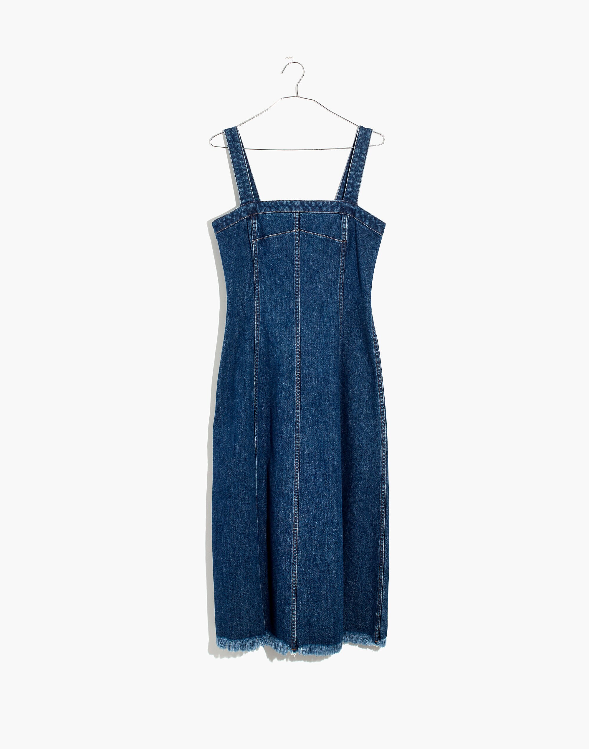 Raw-Hemmed Denim Seamed Dress