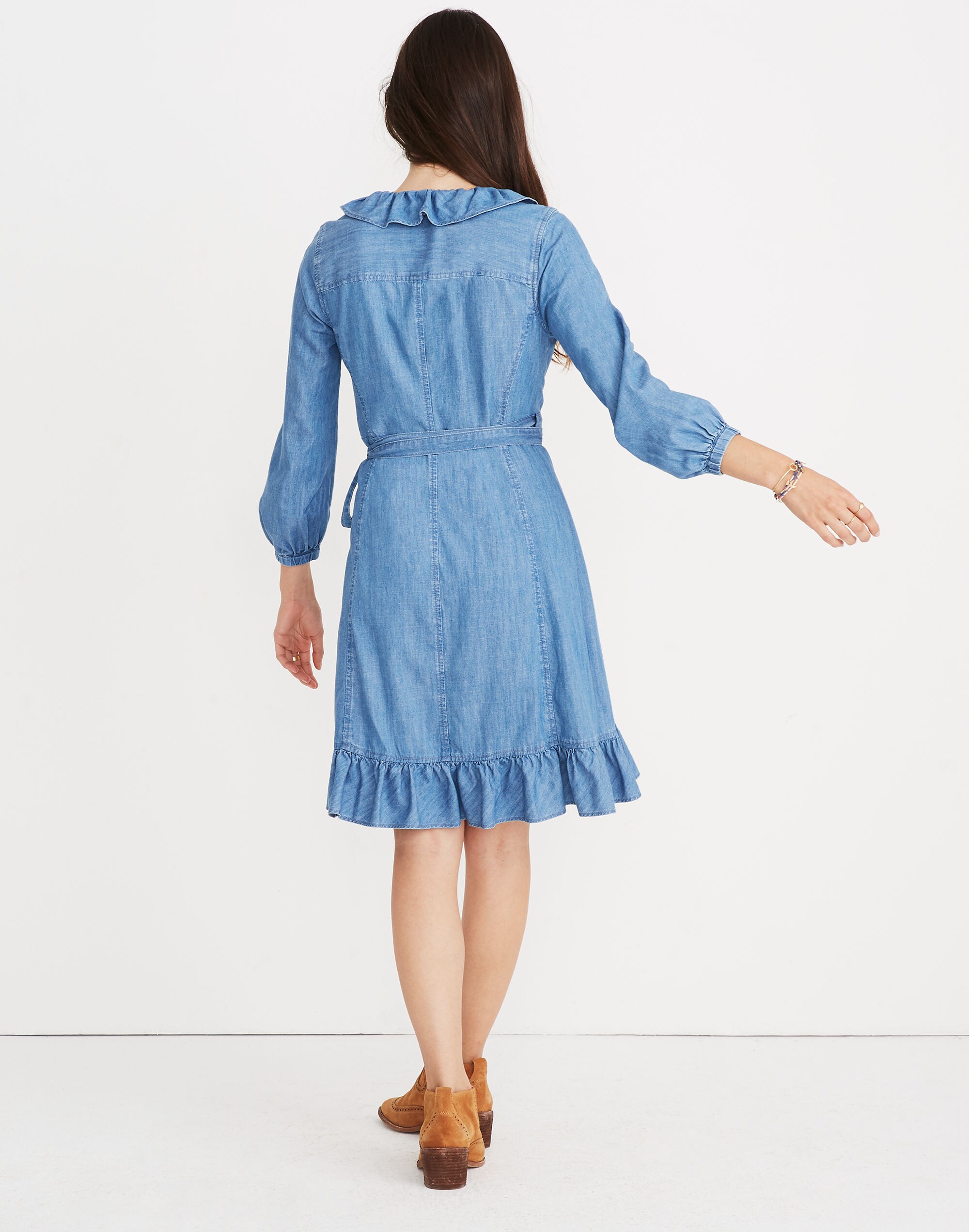 Denim Ruffled Wrap Dress