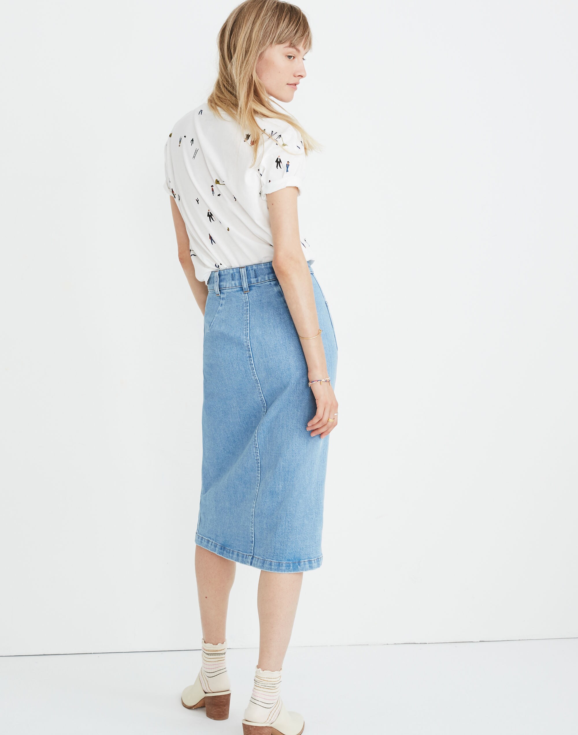Denim Zip Midi Skirt in Janice Wash