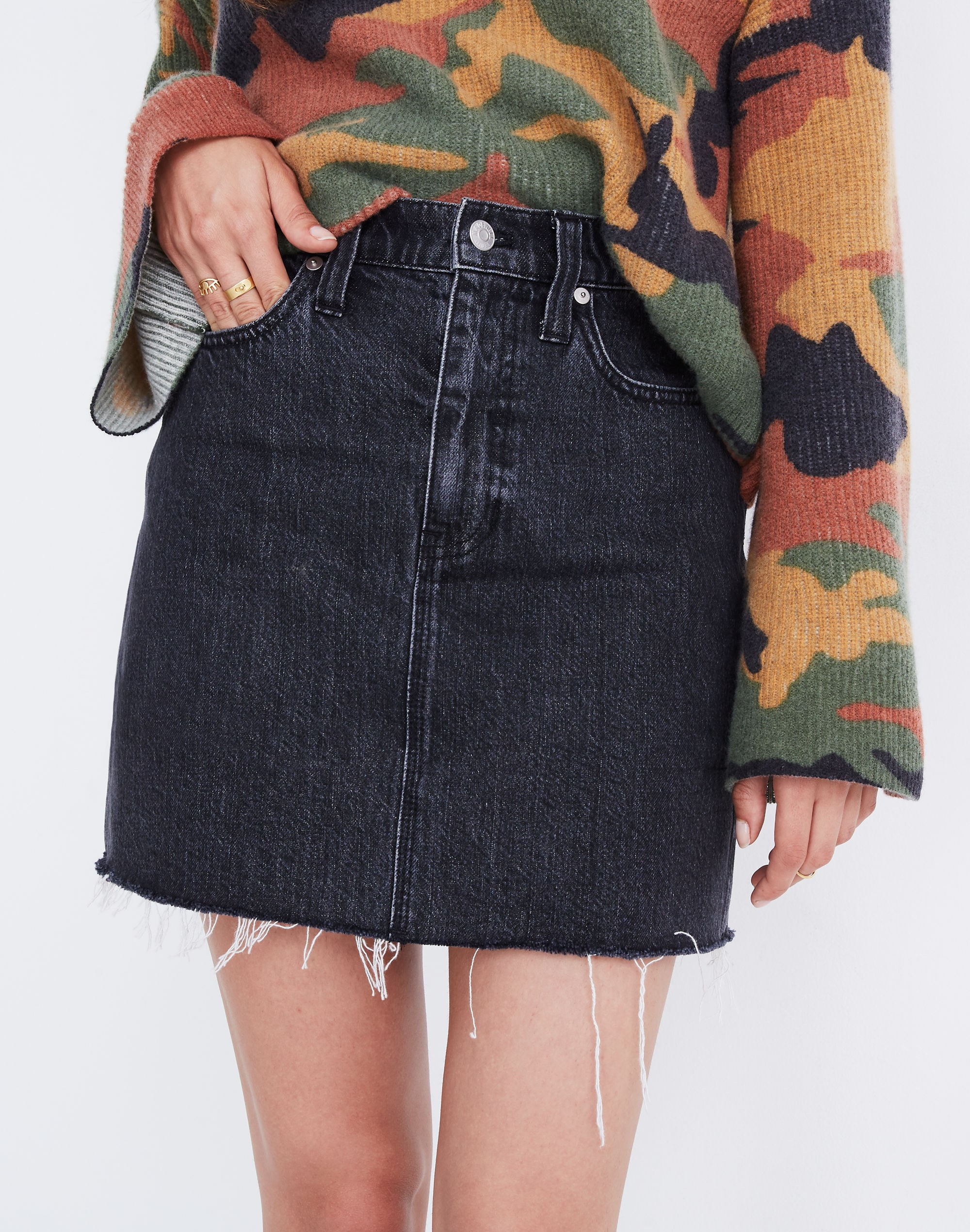 Rigid Denim Straight Mini Skirt in Hideaway Wash
