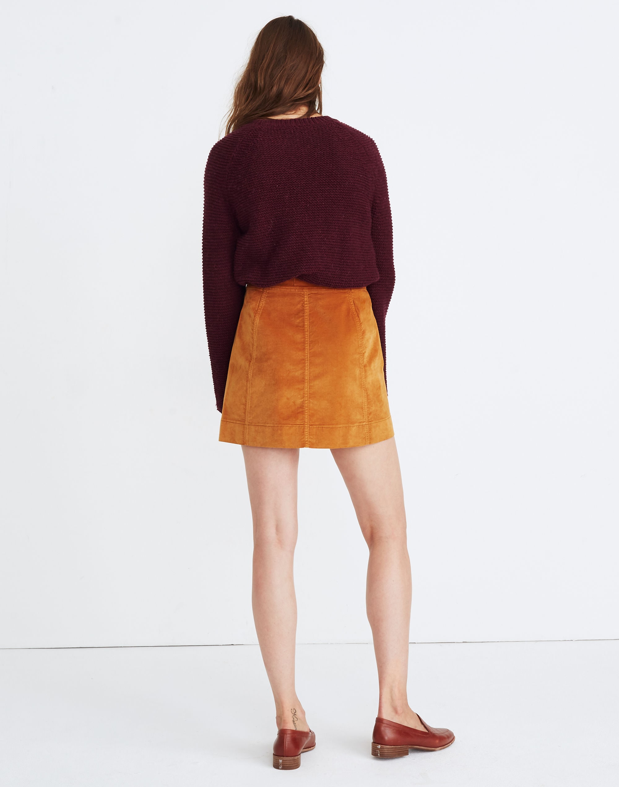 Velveteen A-Line Mini Skirt: Button-Front Edition