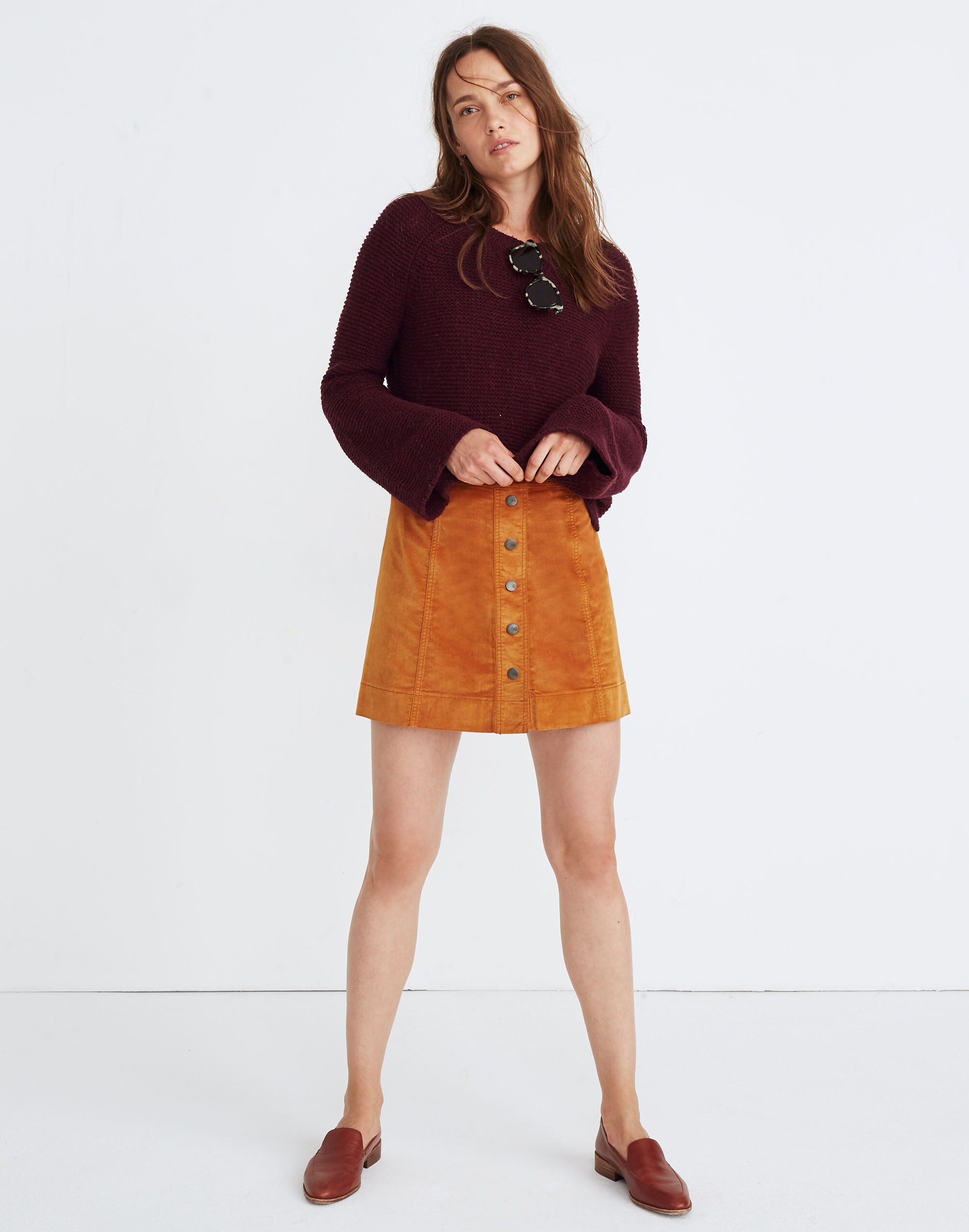 Velveteen A-Line Mini Skirt: Button-Front Edition