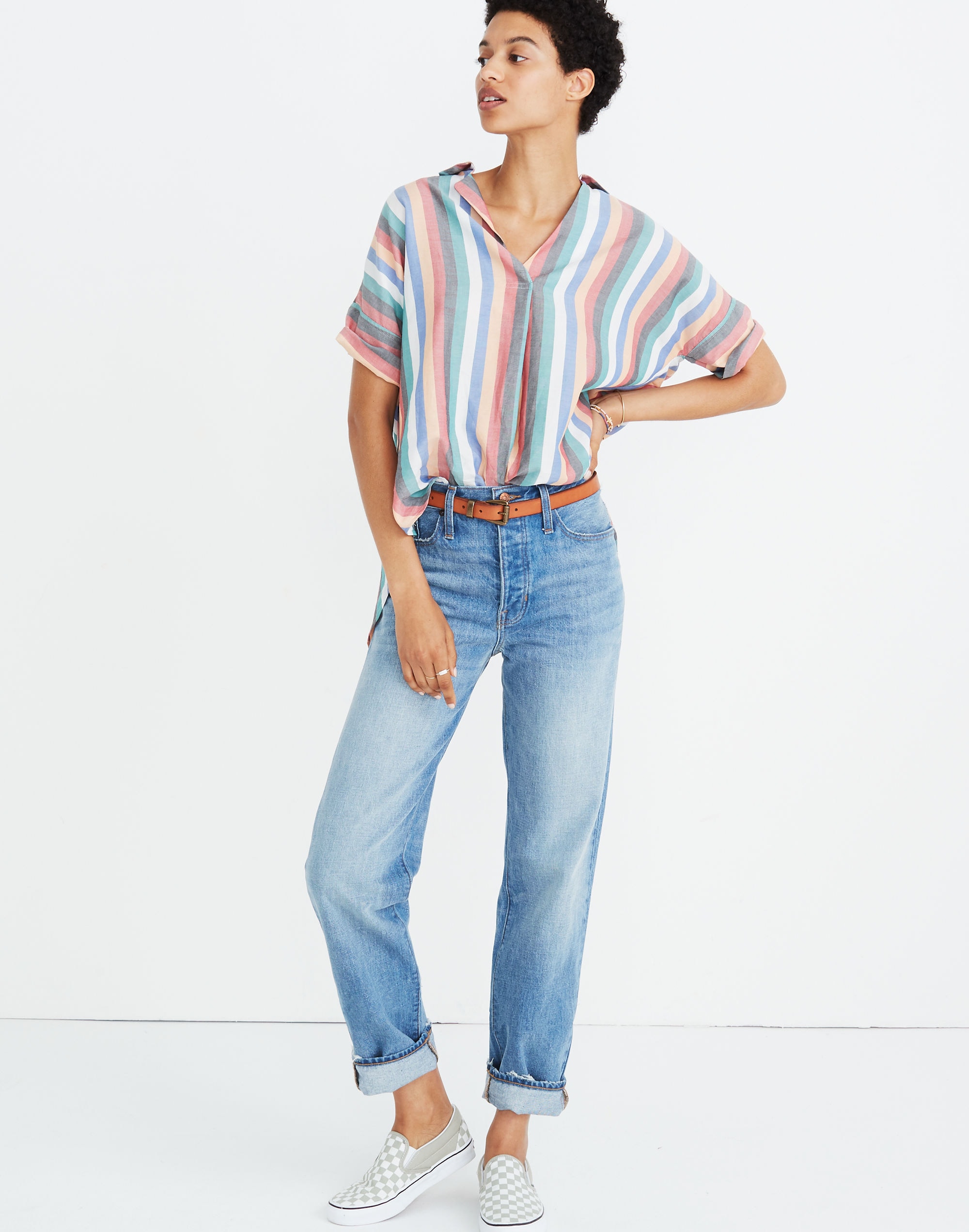 Courier Button-Back Shirt in Festival Stripe