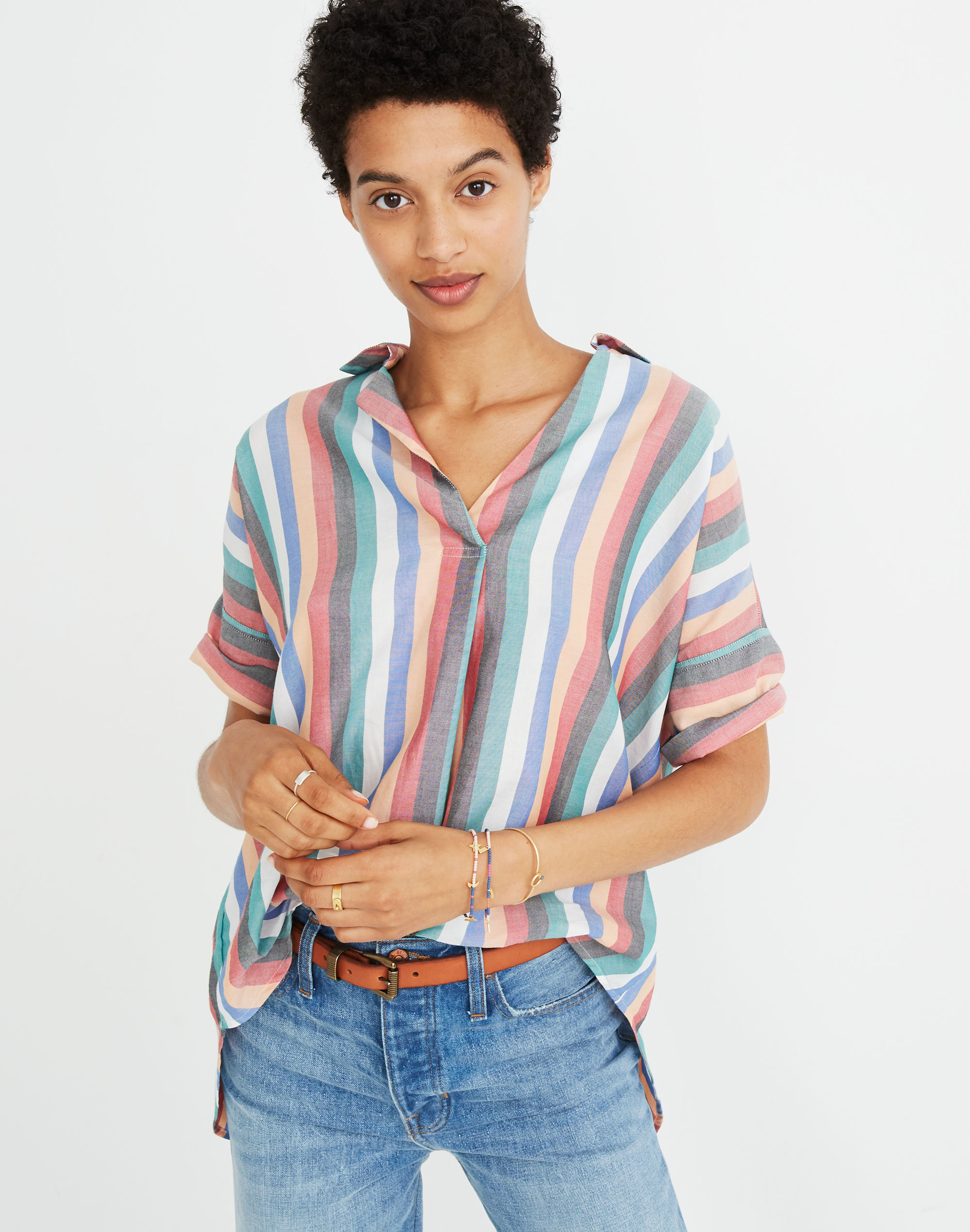 courier button-back shirt in festival stripe