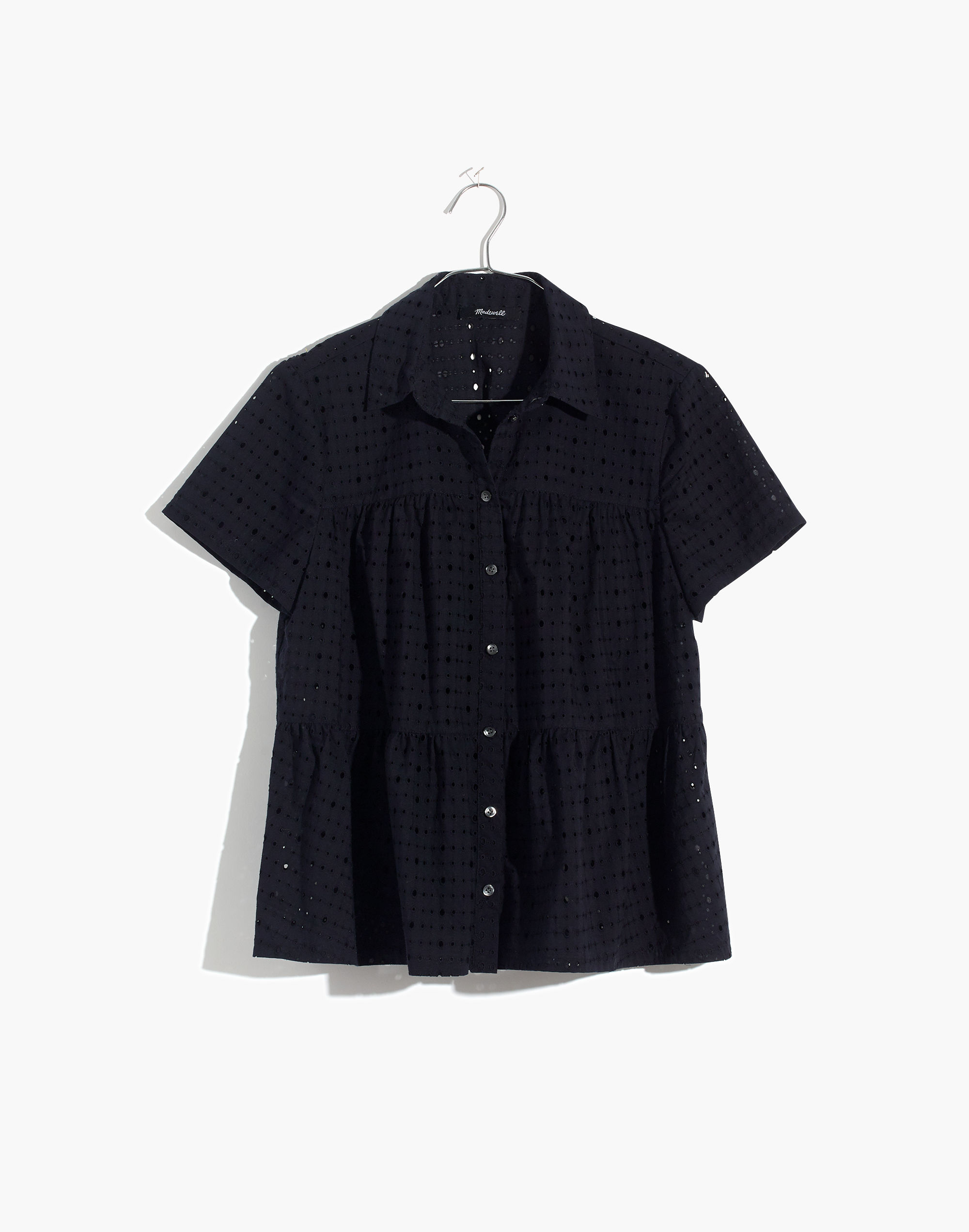 Eyelet Seamed Button-Down Shirt