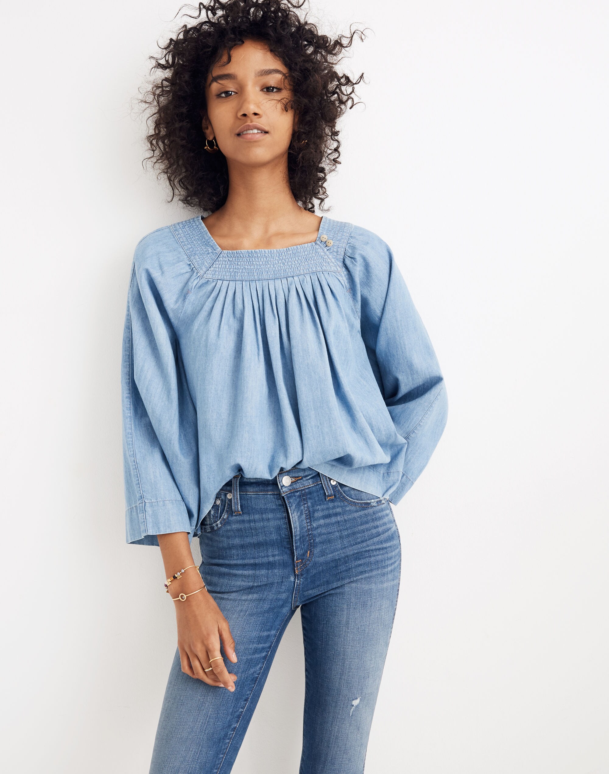 Denim Square-Neck Top