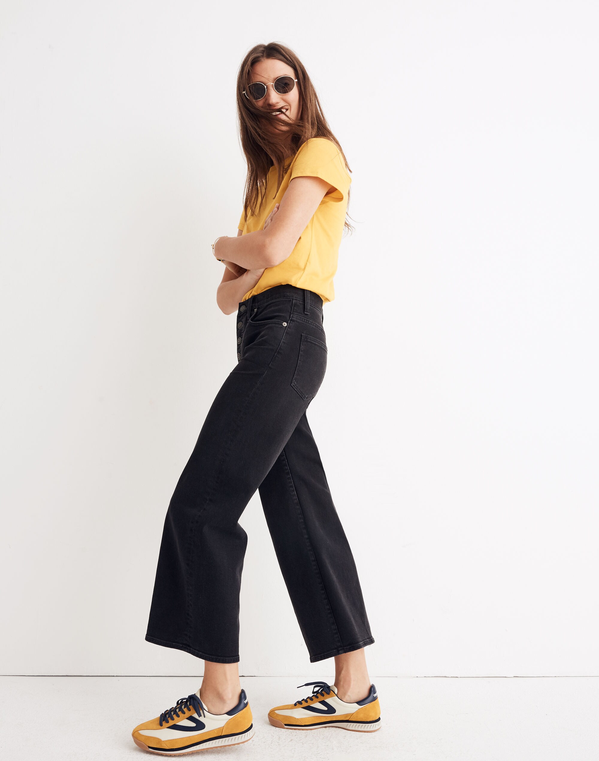 Wide-Leg Crop Jeans in Lunar Wash: Button-Front Edition