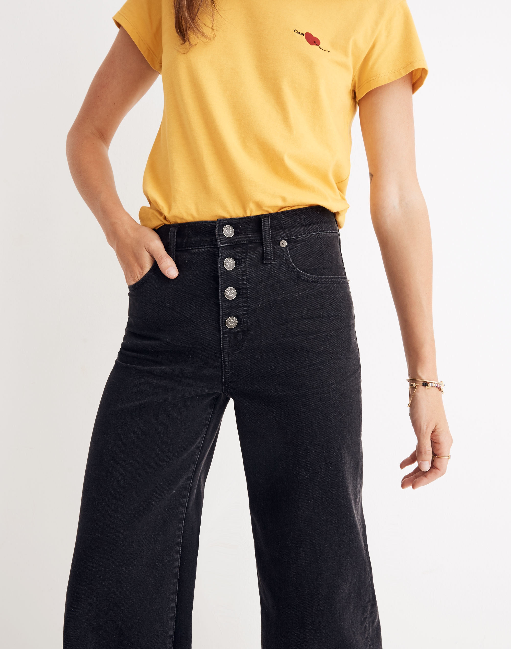 Tall Wide-Leg Crop Jeans in Lunar Wash: Button-Front Edition