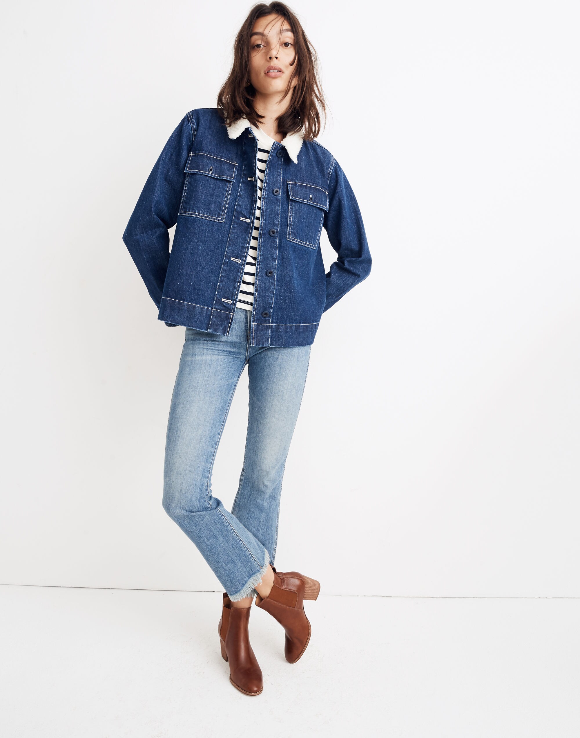 Denim Northward Cropped Army Jacket: Sherpa Edition | Madewell