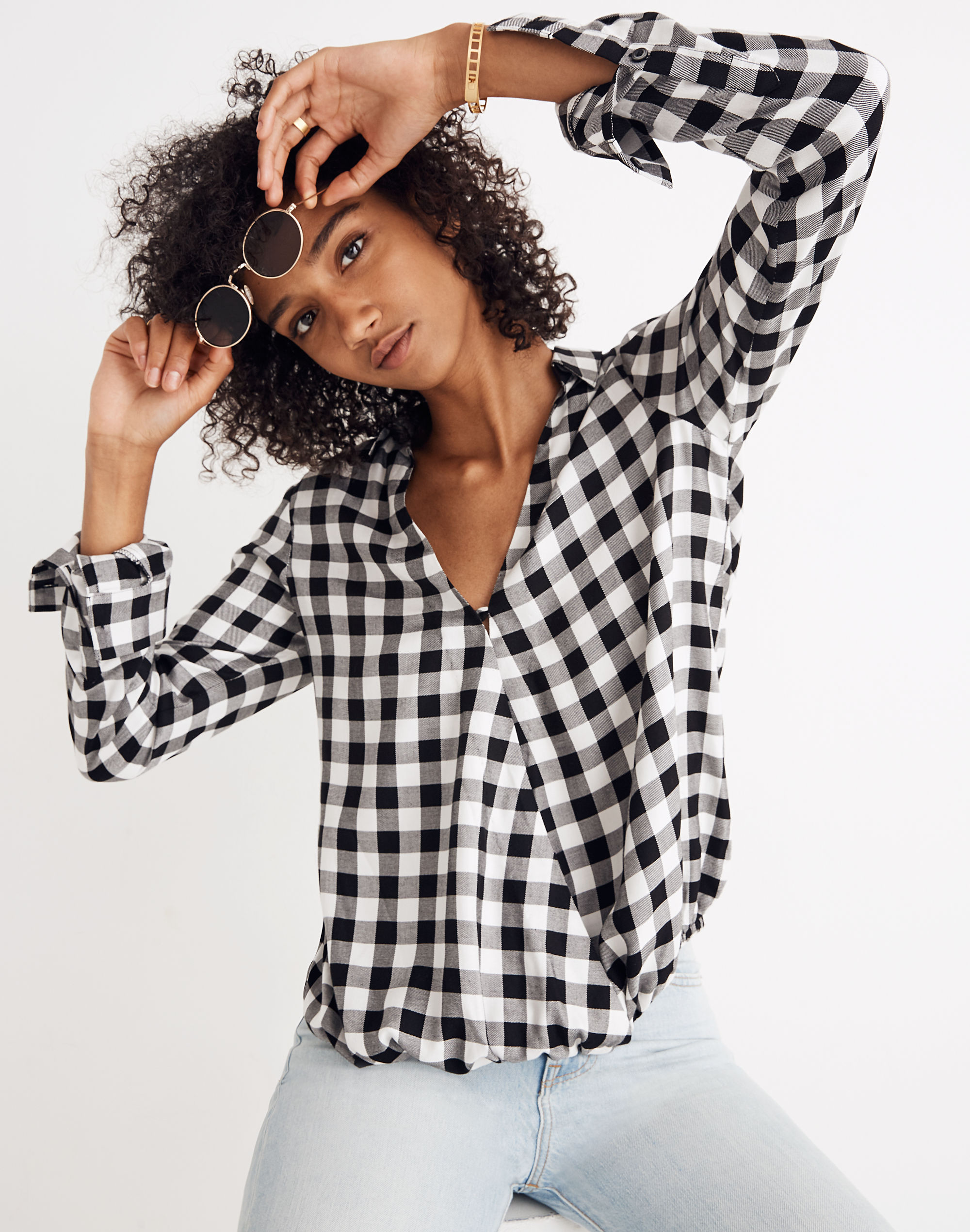 wrap-front shirt in buffalo check