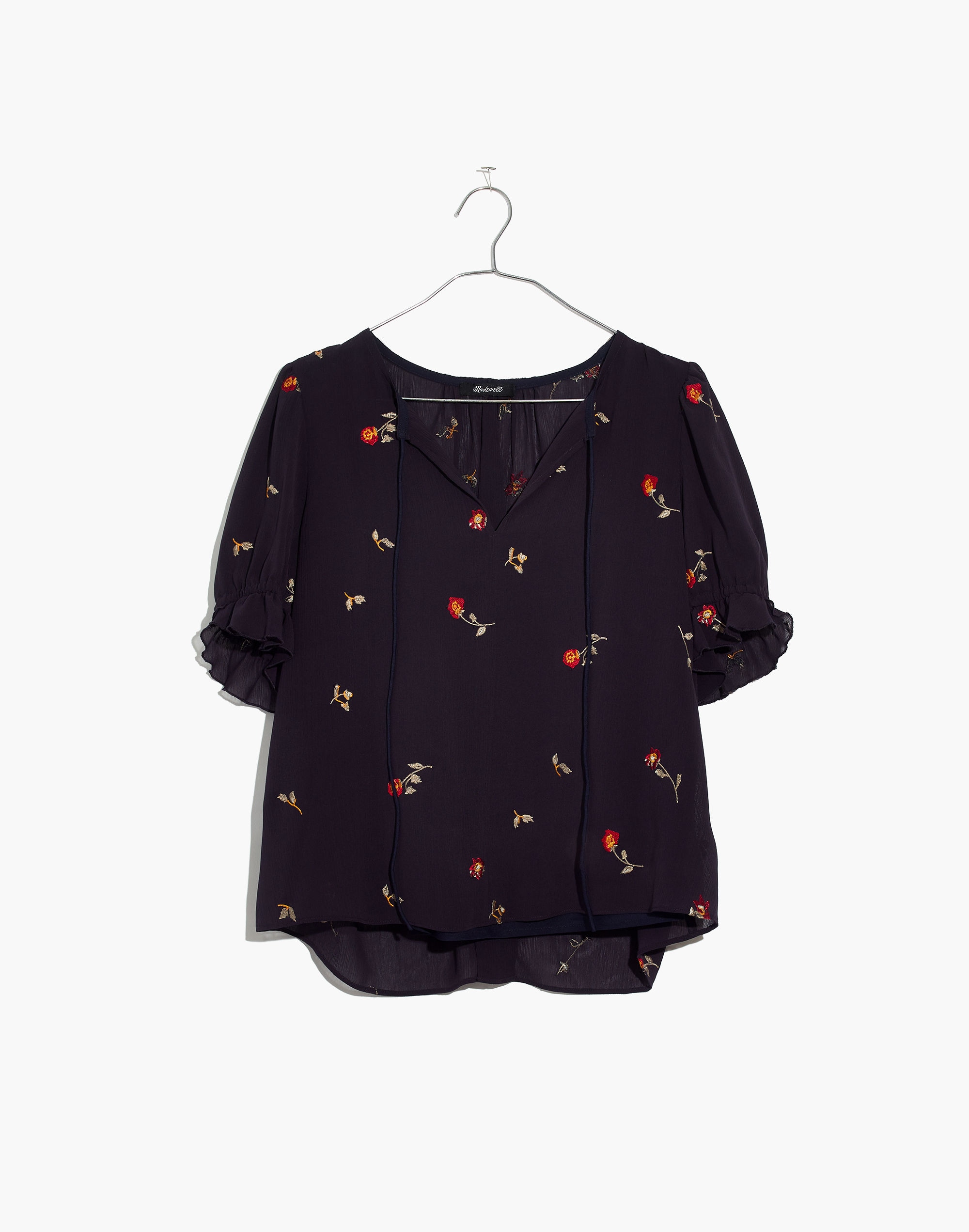 Embroidered Zephyr Ruffle-Sleeve Top in Sweet Blossoms