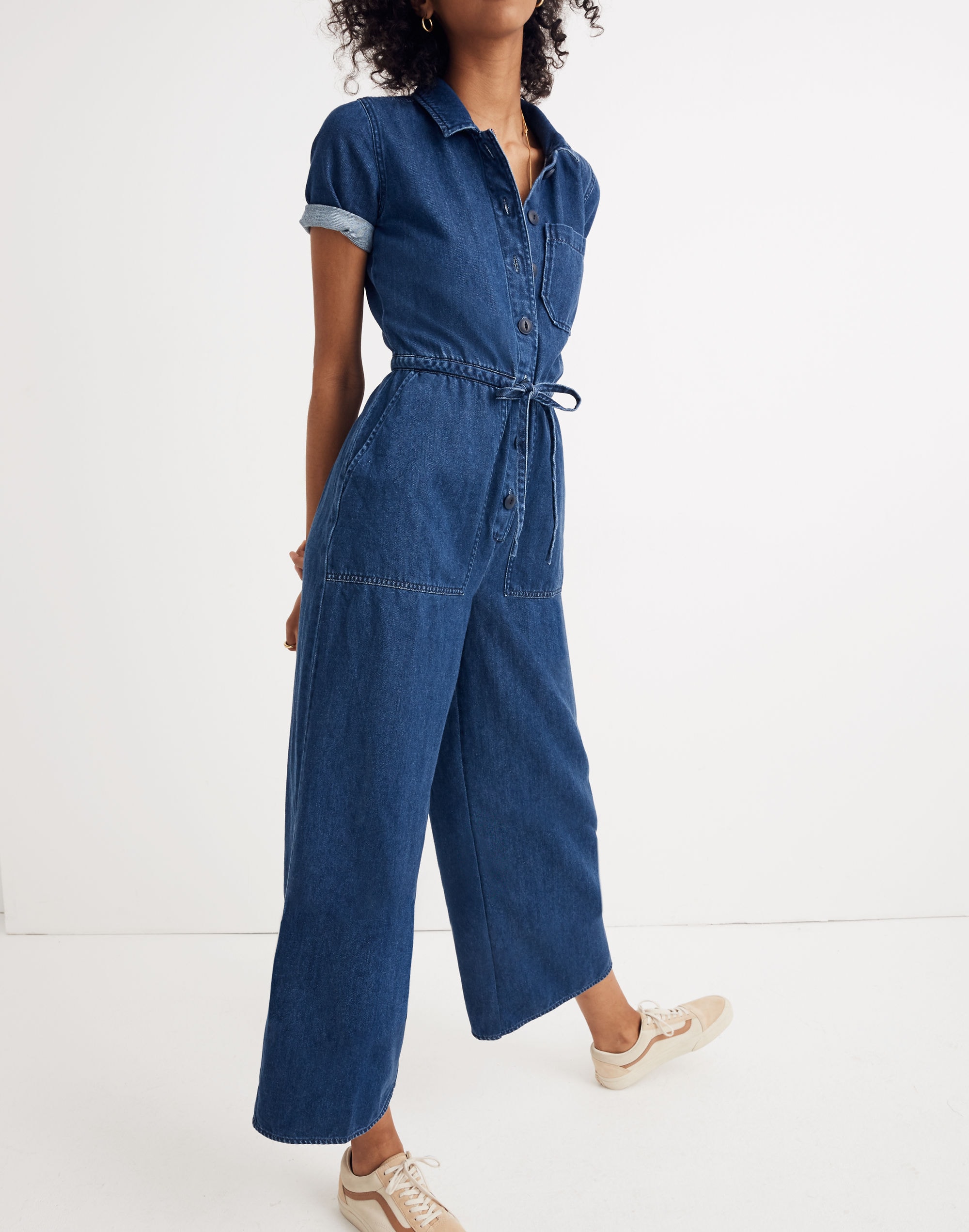 Denim Wide-Leg Utility Jumpsuit