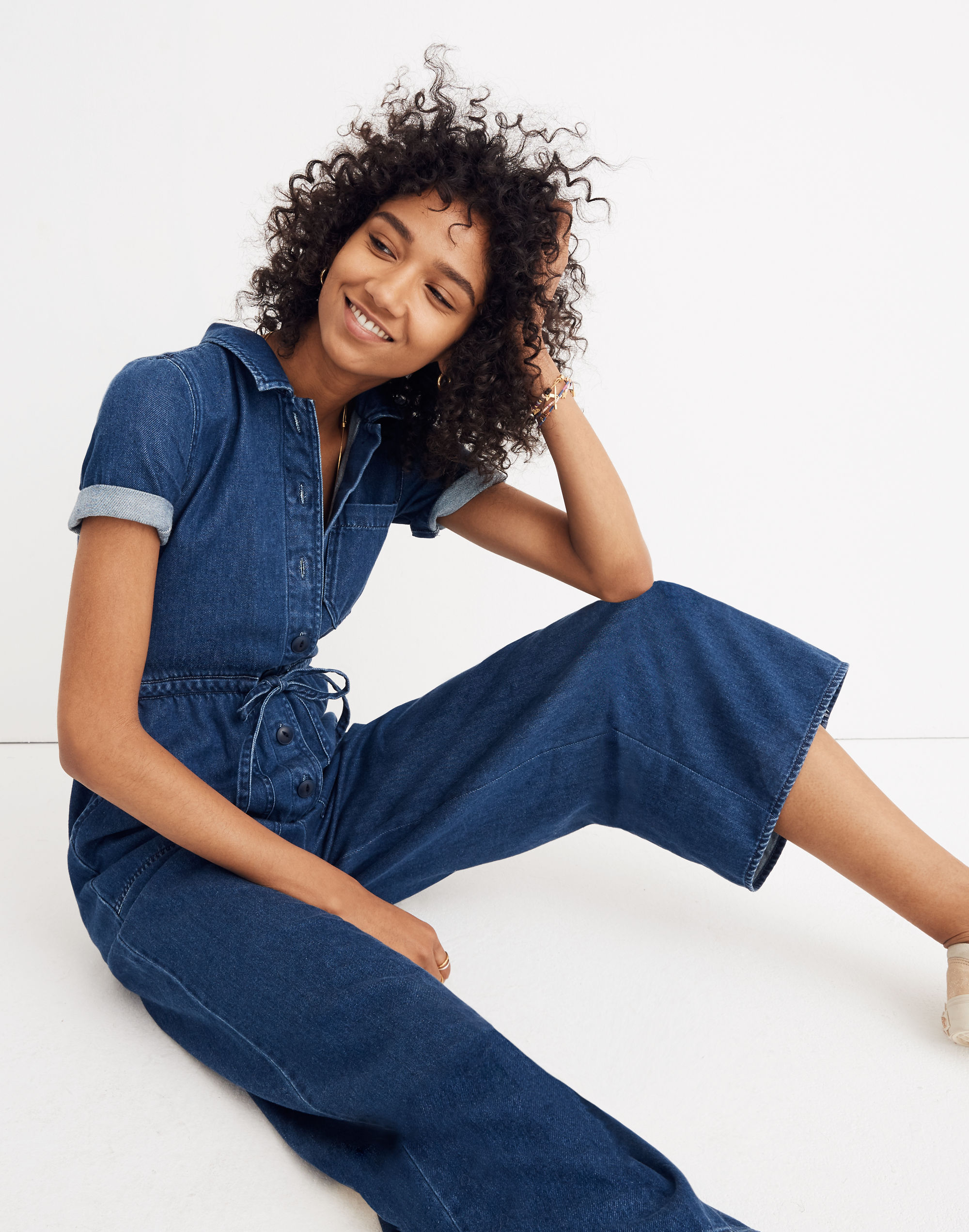 Denim Wide-Leg Utility Jumpsuit