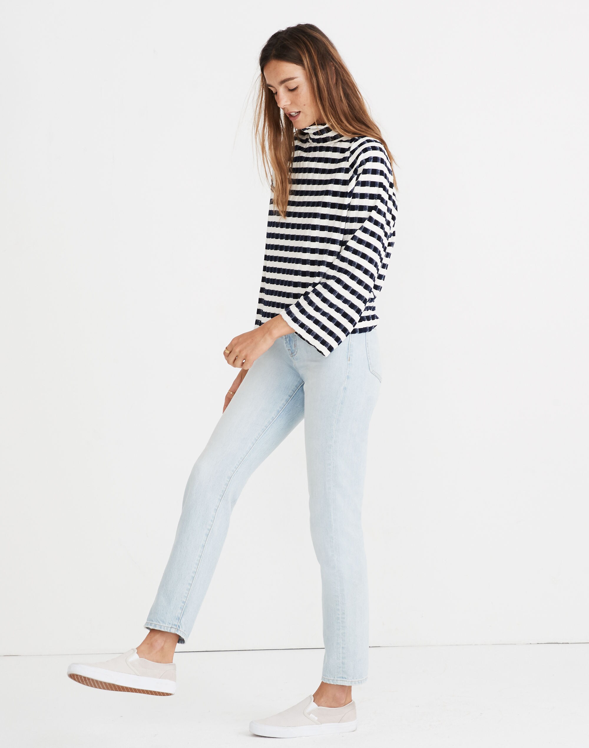 Texture &amp; Thread Long-Sleeve Mockneck Top in Velvet-Stripe