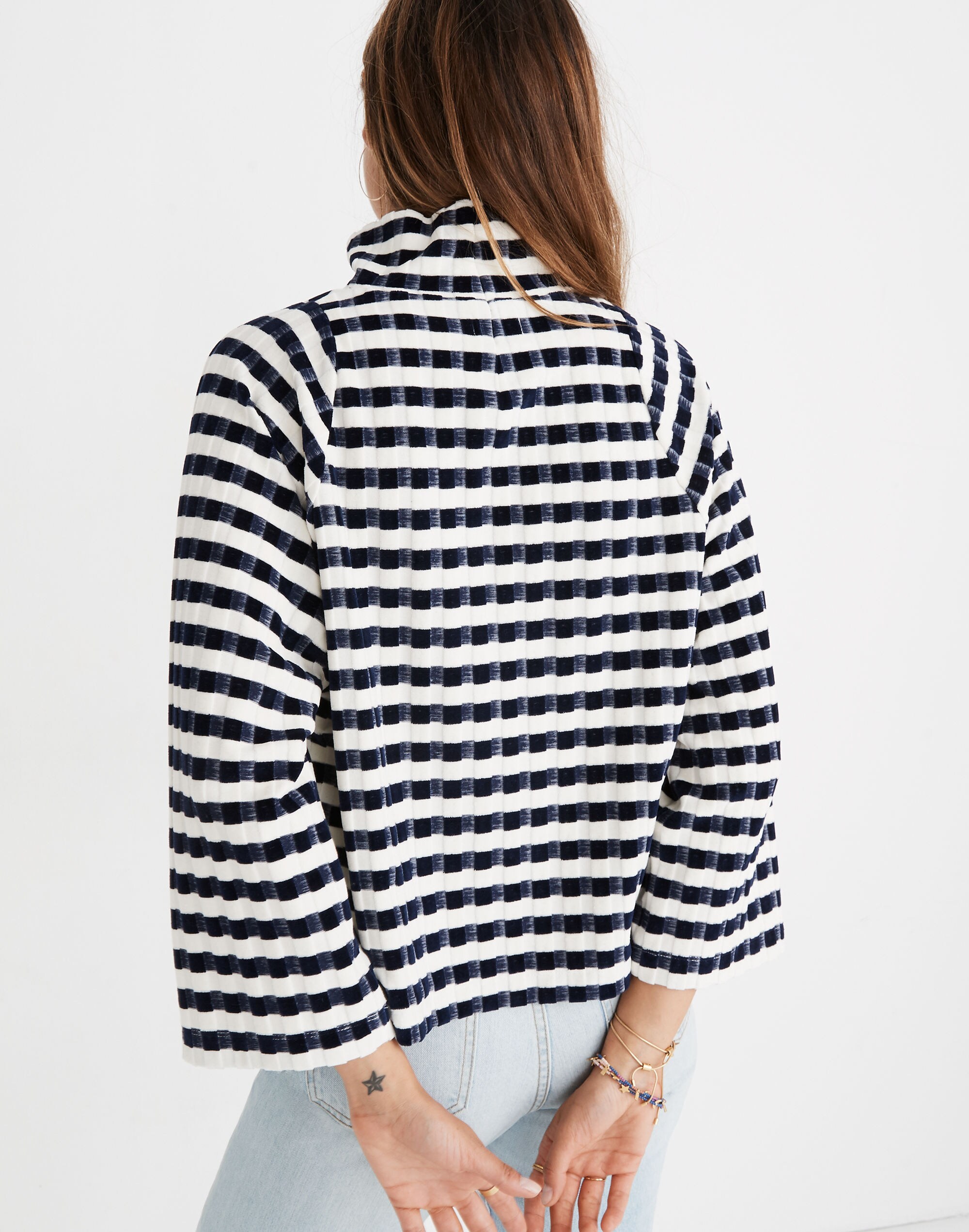 Texture &amp; Thread Long-Sleeve Mockneck Top in Velvet-Stripe