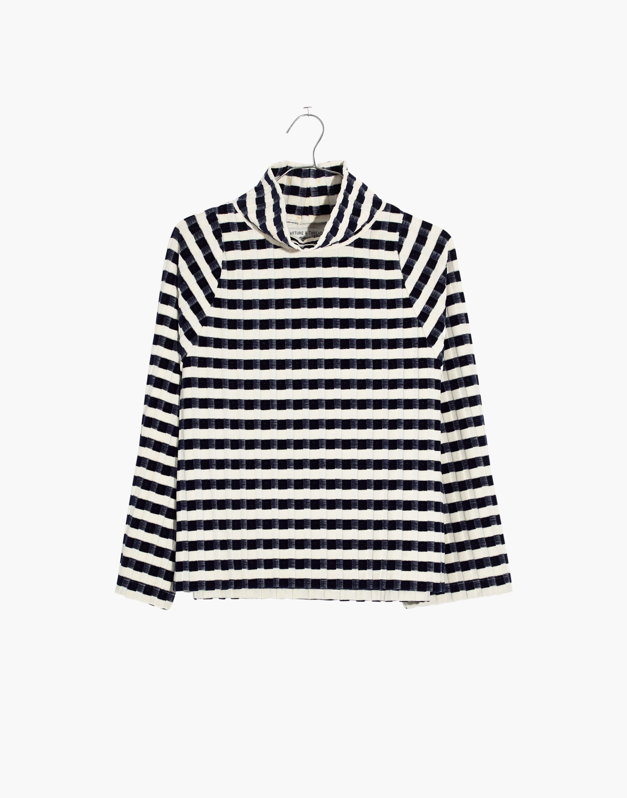 Texture &amp; Thread Long-Sleeve Mockneck Top in Velvet-Stripe