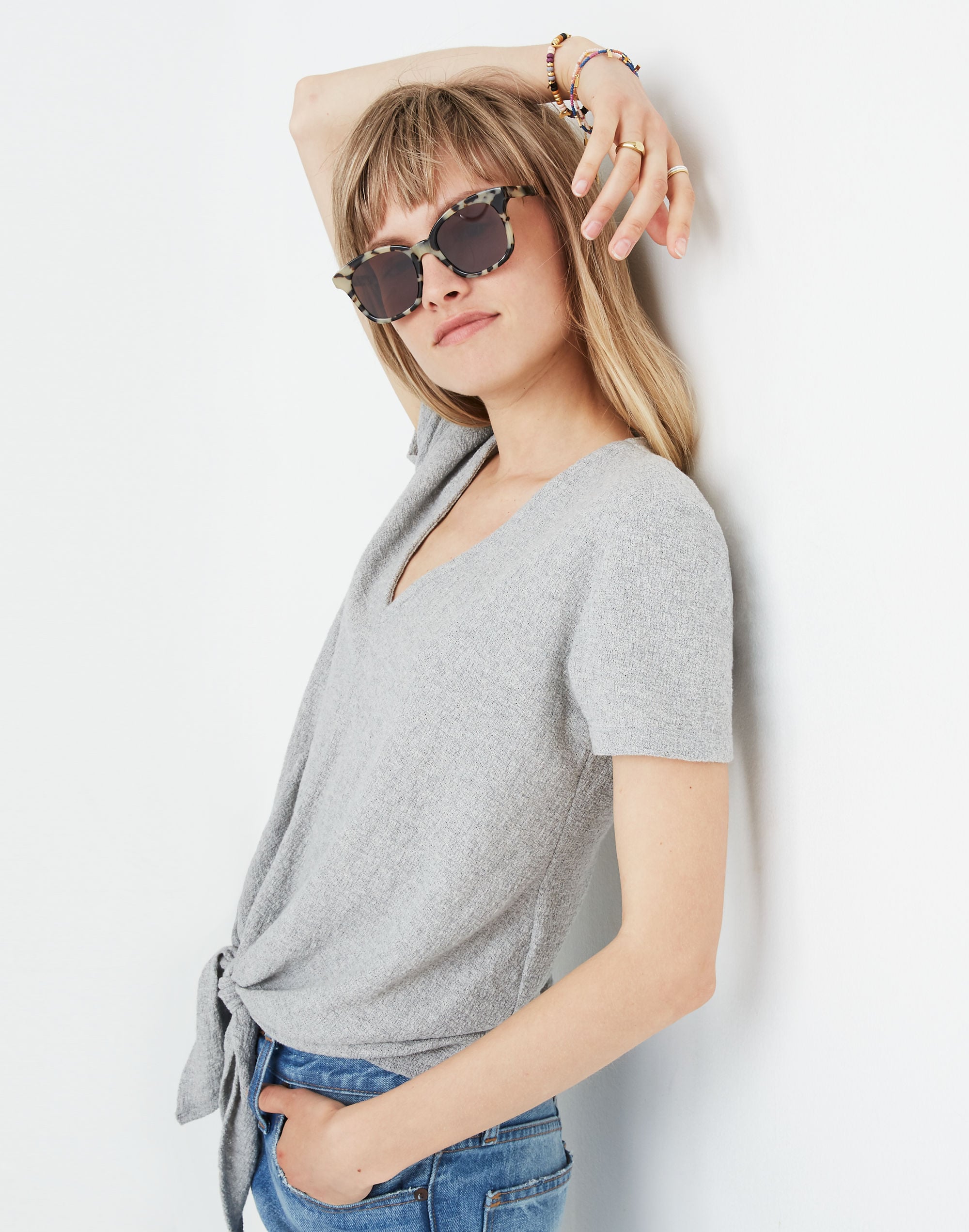 Texture &amp; Thread V-Neck Modern Tie-Front Top