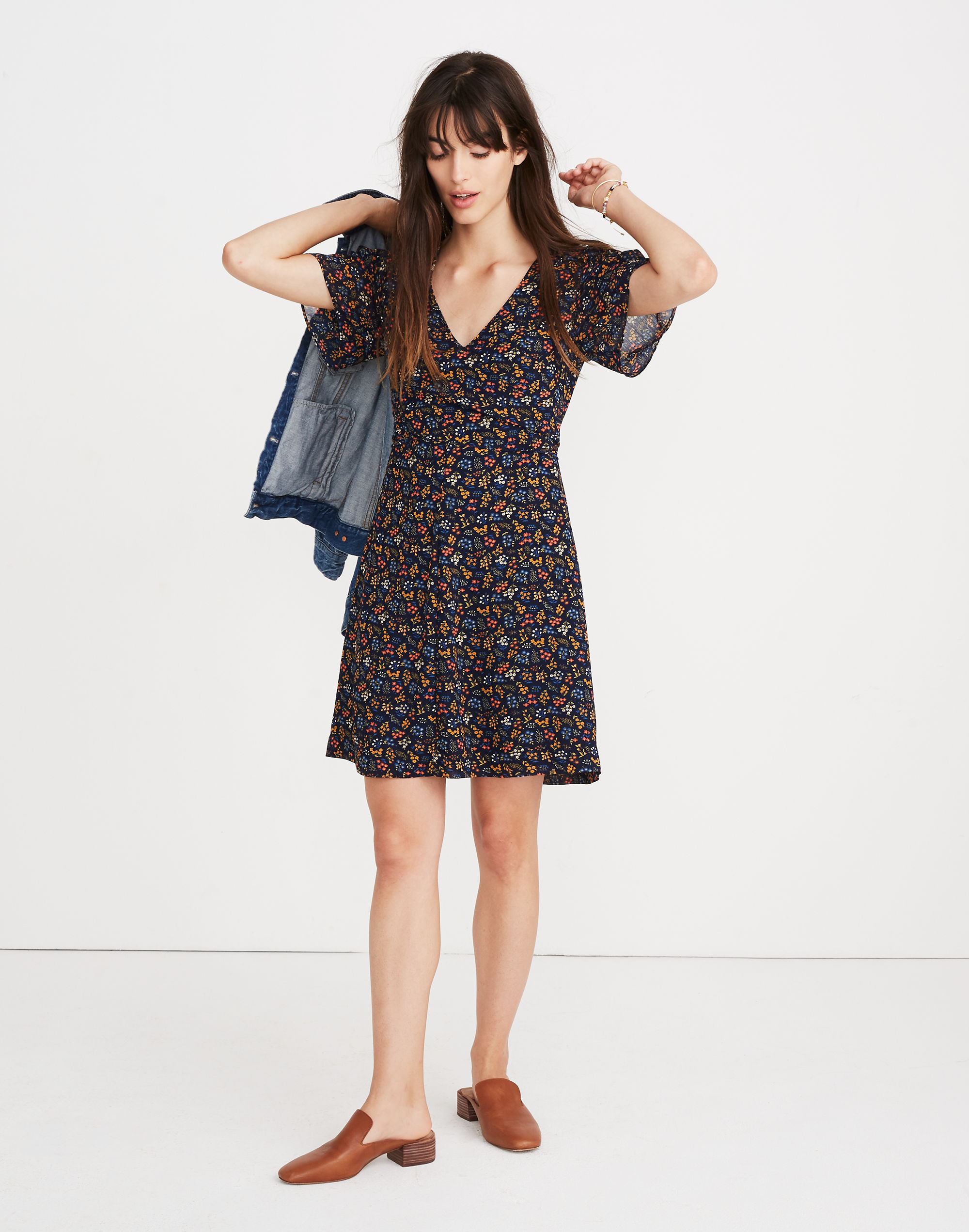cross-front mini dress in garden party