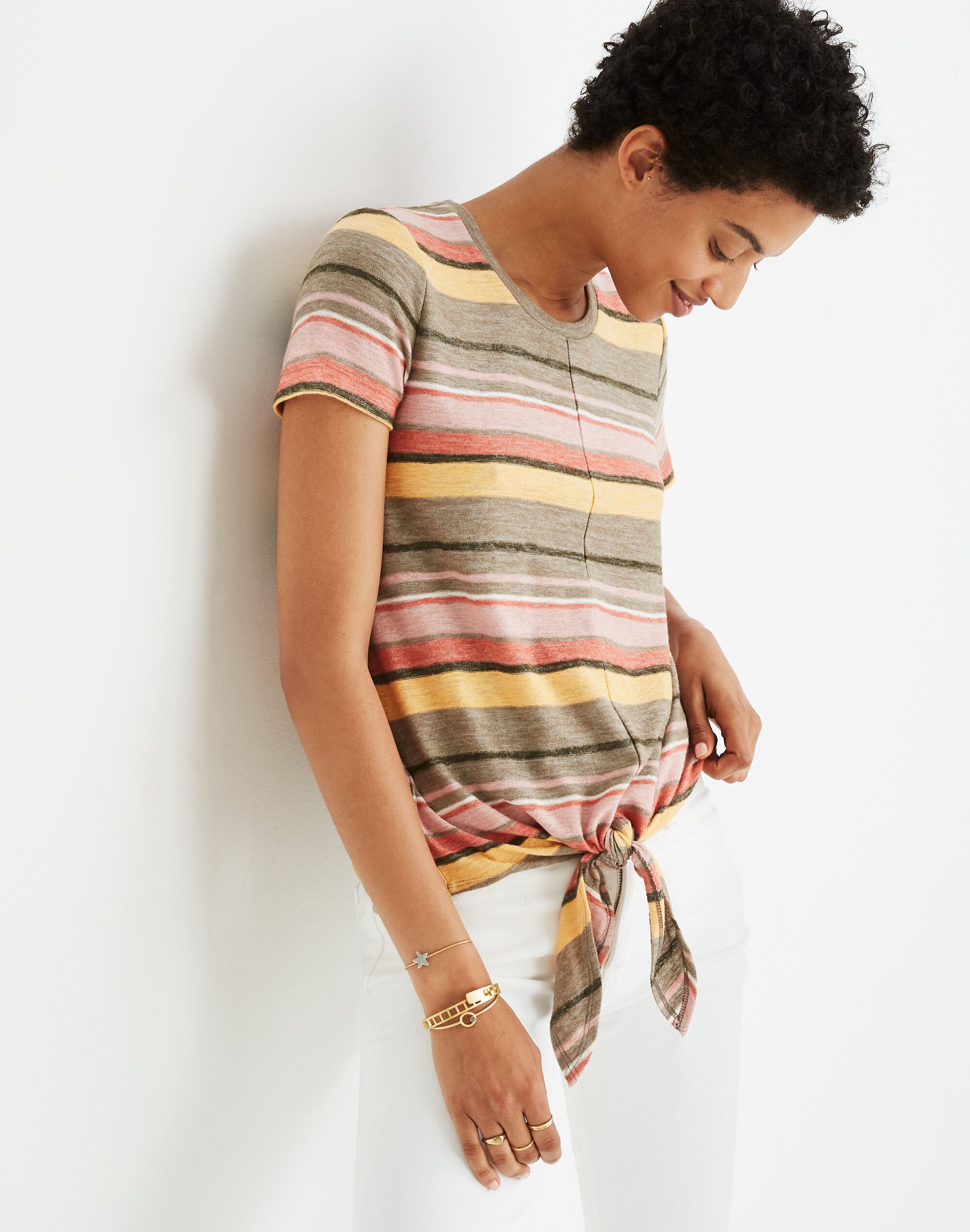 Texture &amp; Thread Modern Tie-Front Top in Kieran Stripe