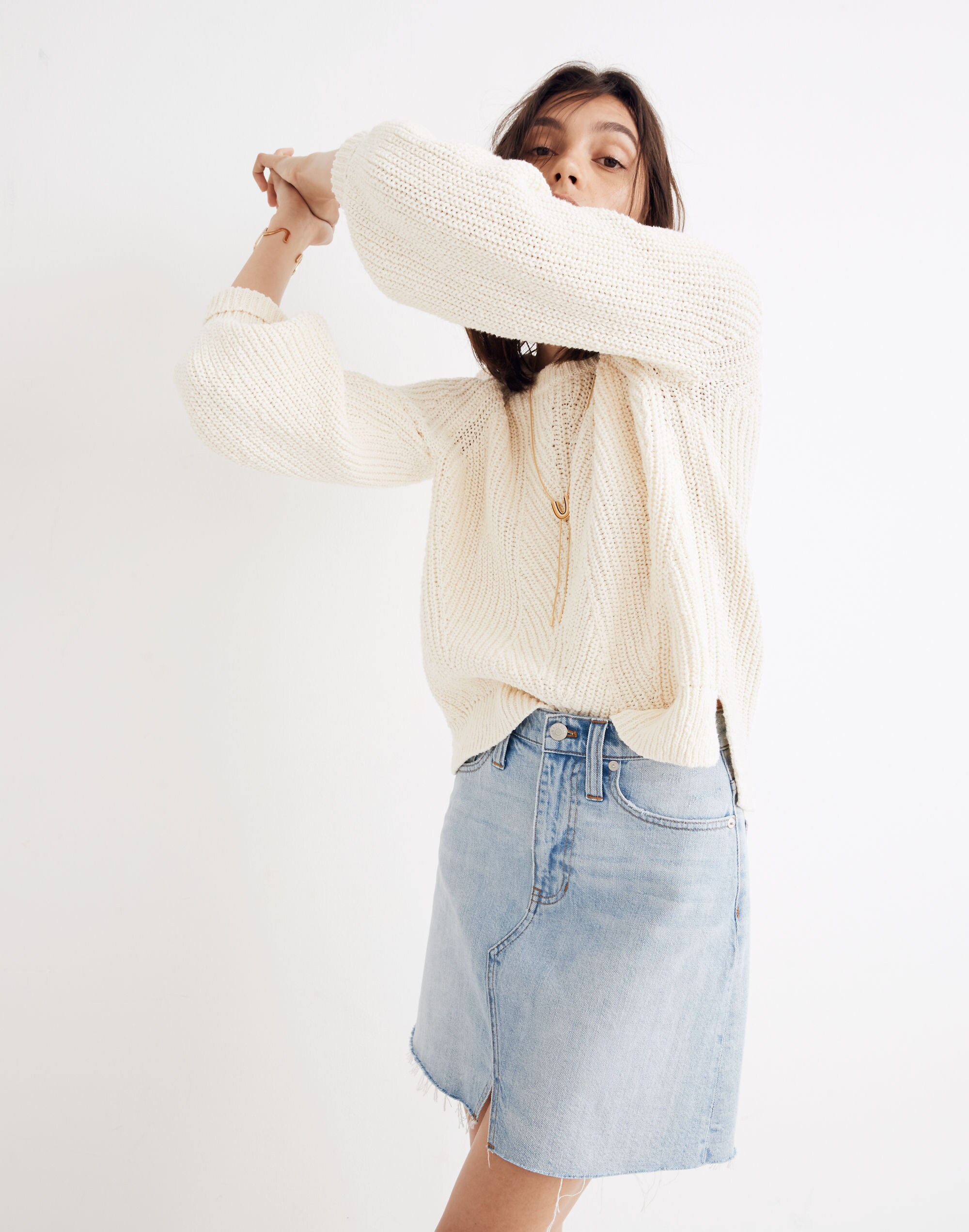 Balloon-Sleeve Pullover Sweater