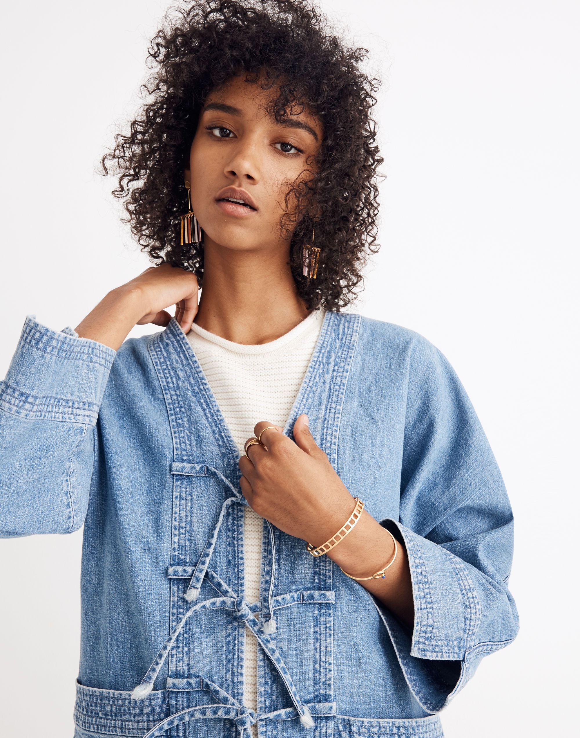 Denim Tie-Front Chore Jacket