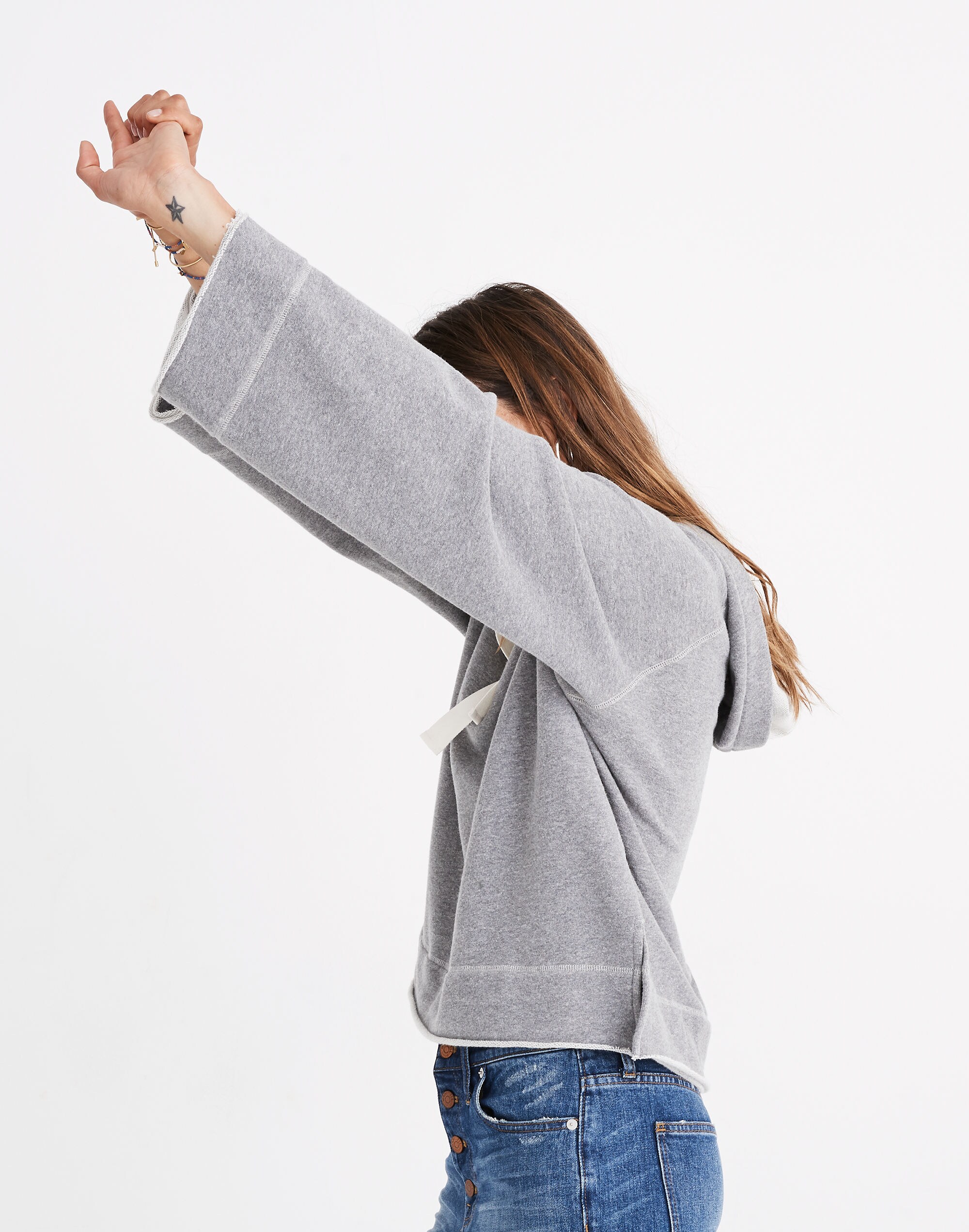 Raw-Edge Oversized Hoodie Sweatshirt