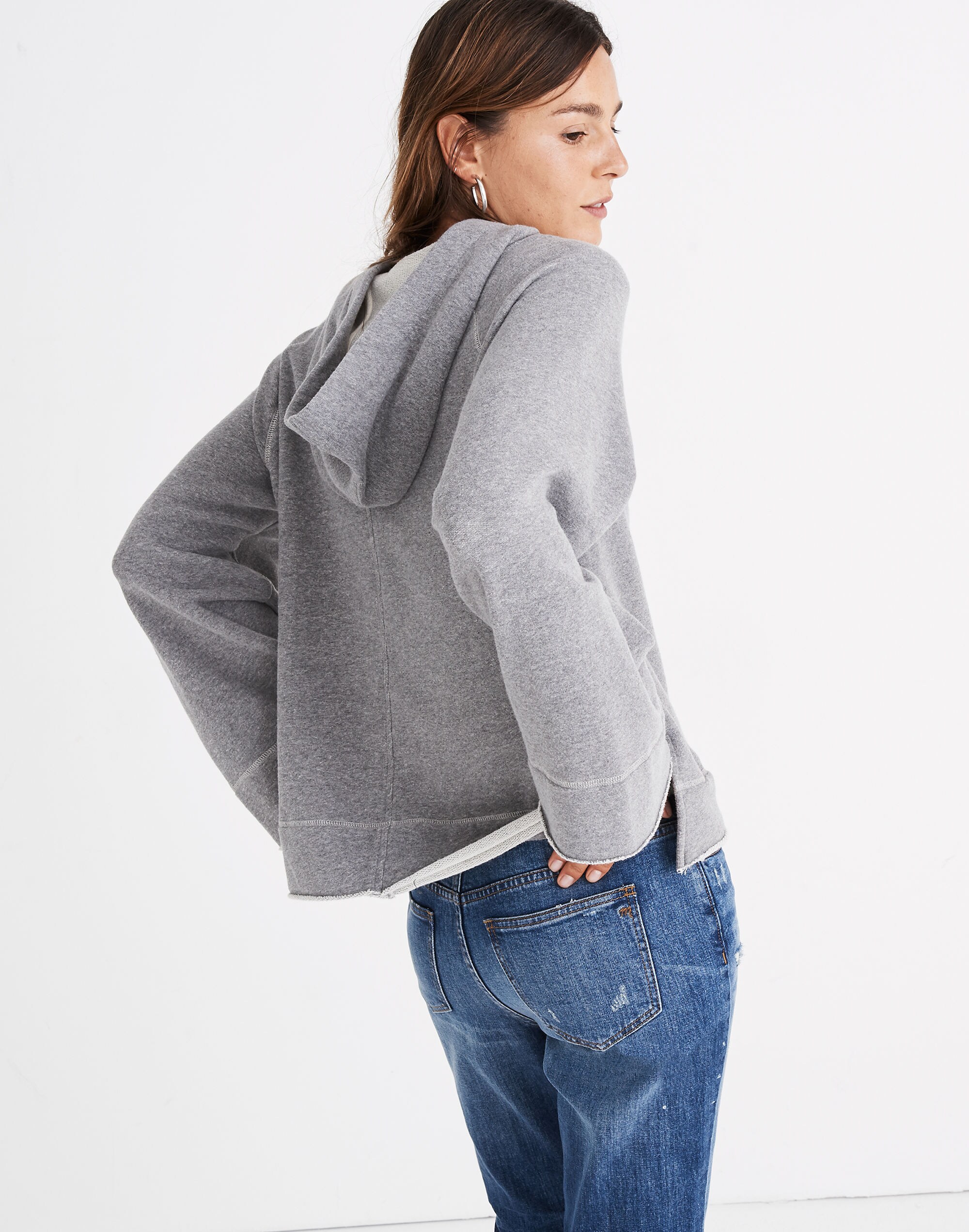 Raw-Edge Oversized Hoodie Sweatshirt
