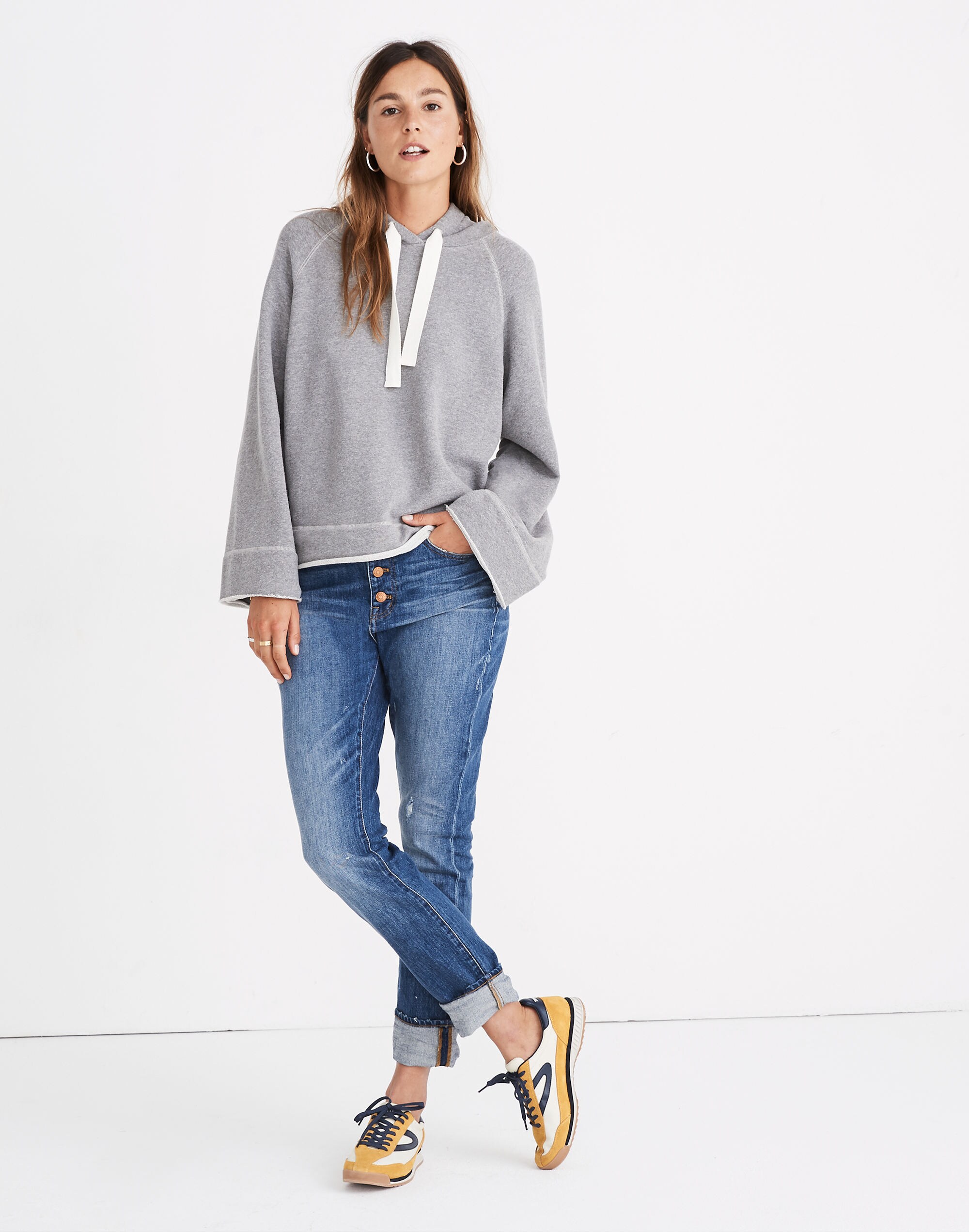 Raw-Edge Oversized Hoodie Sweatshirt