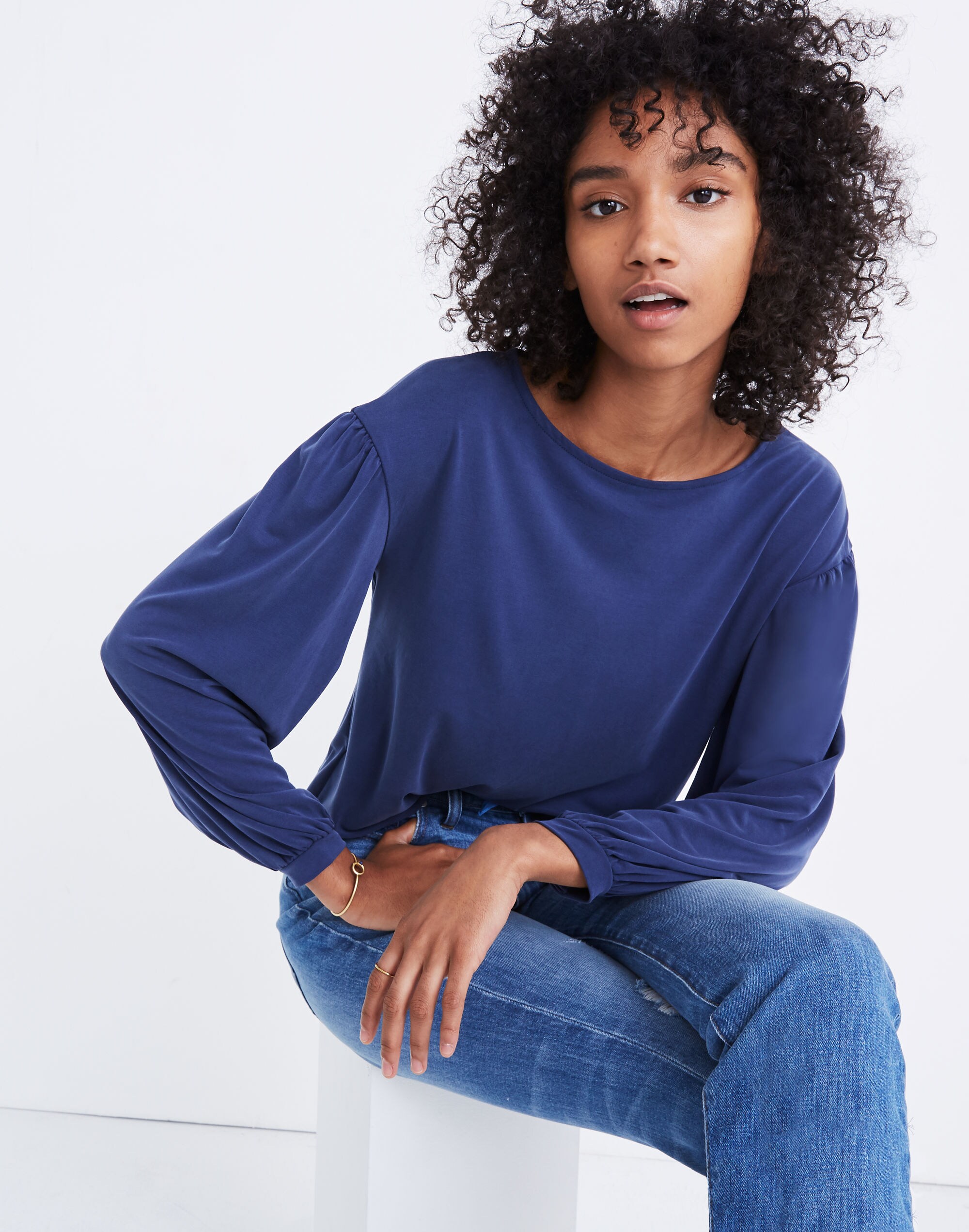 Sandwashed Gathered-Sleeve Top