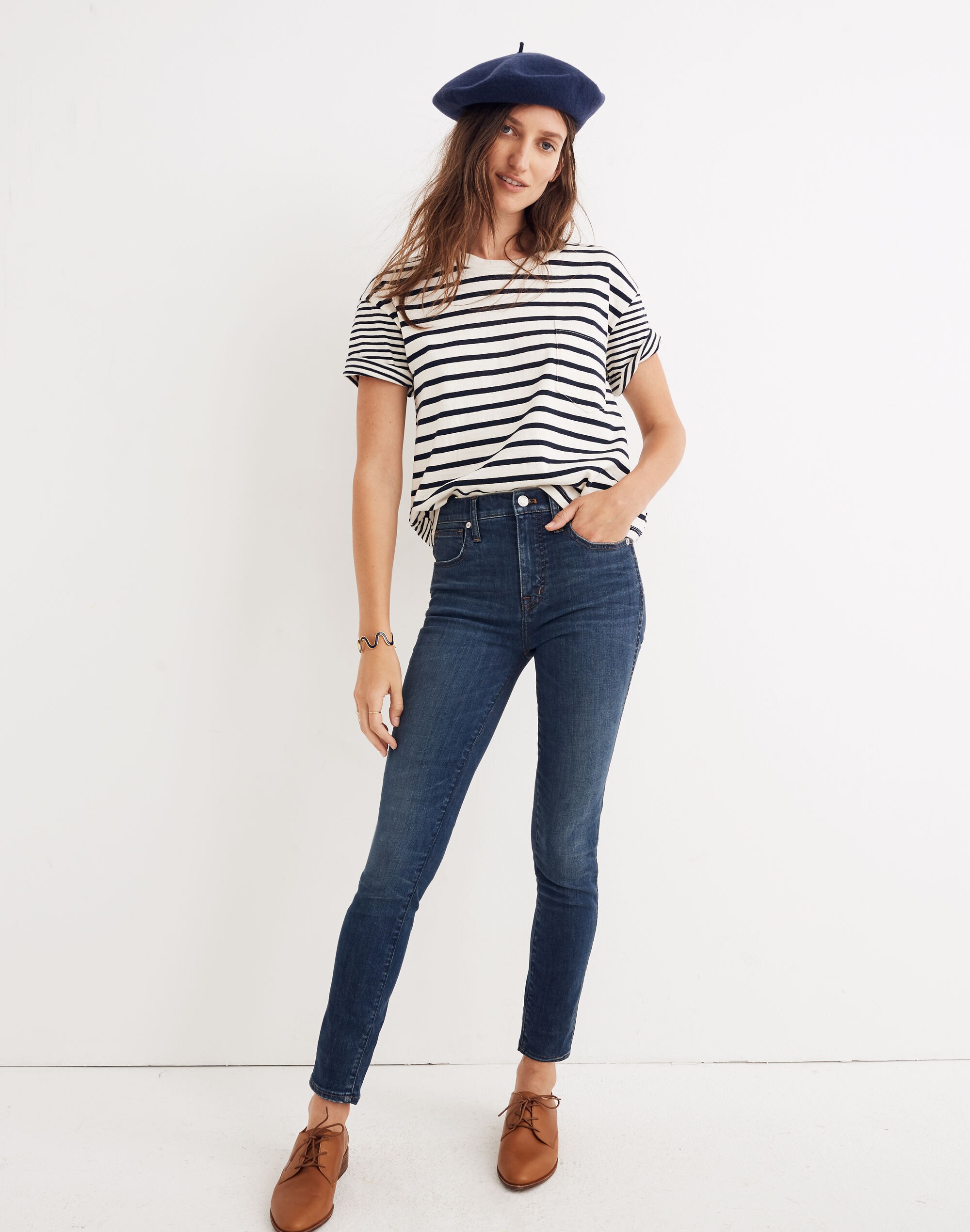 10 high-rise skinny jeans in elinor wash: eco edition