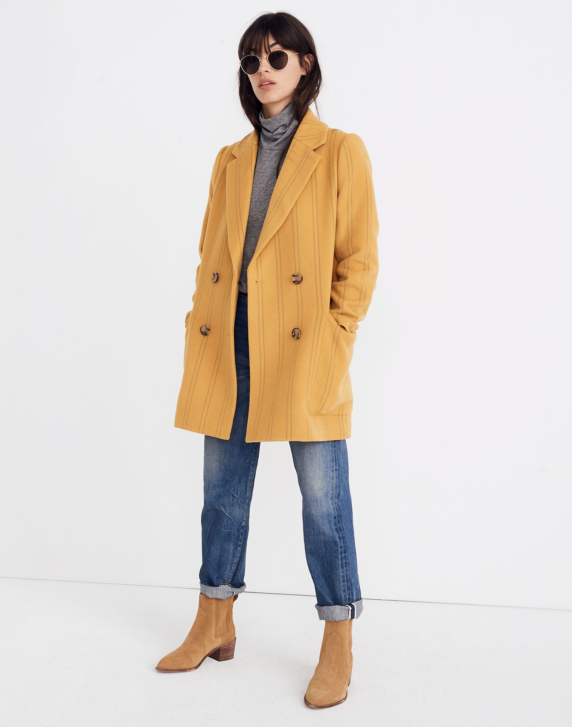 Hollis Double-Breasted Coat in Stripe