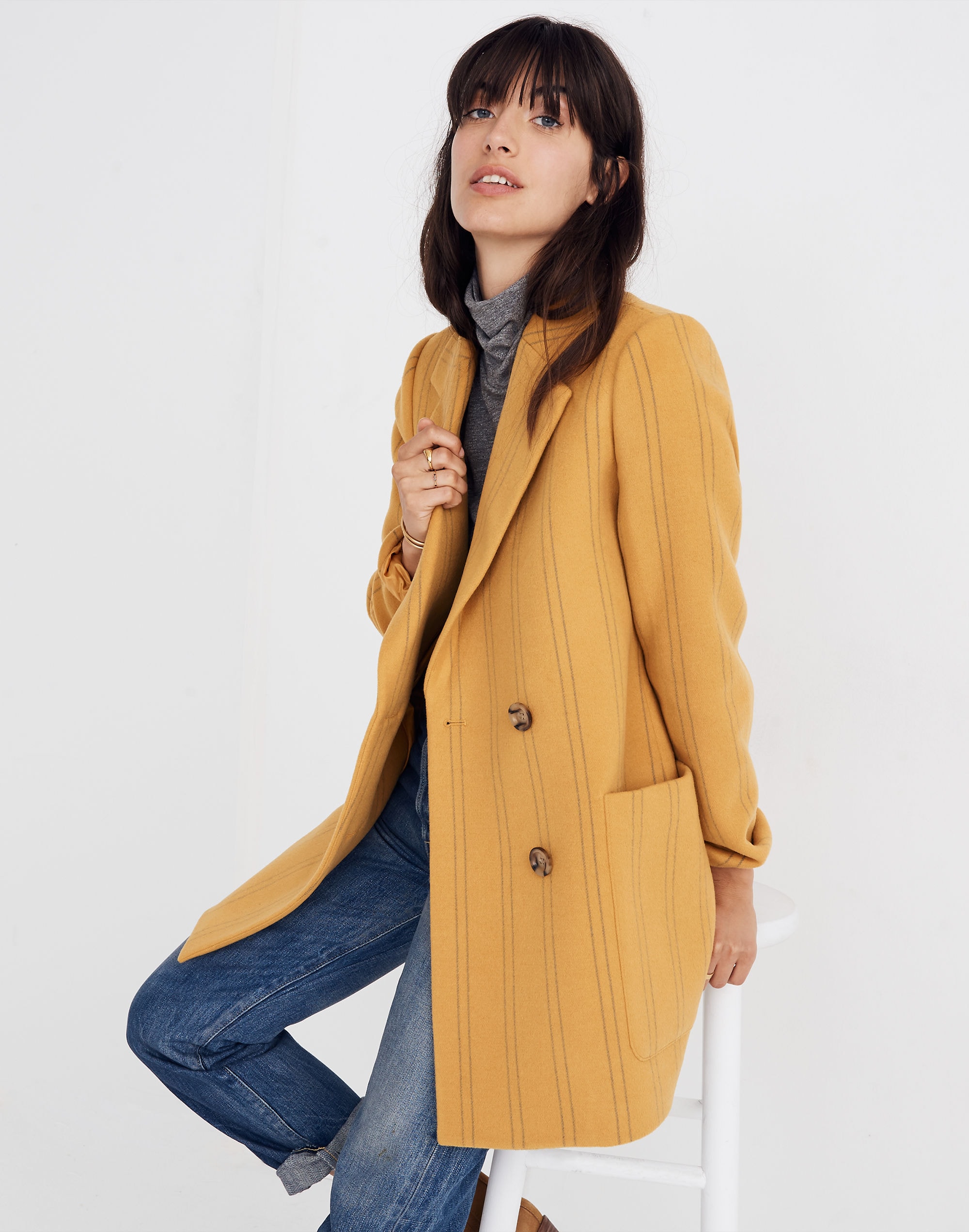 hollis double-breasted coat in stripe
