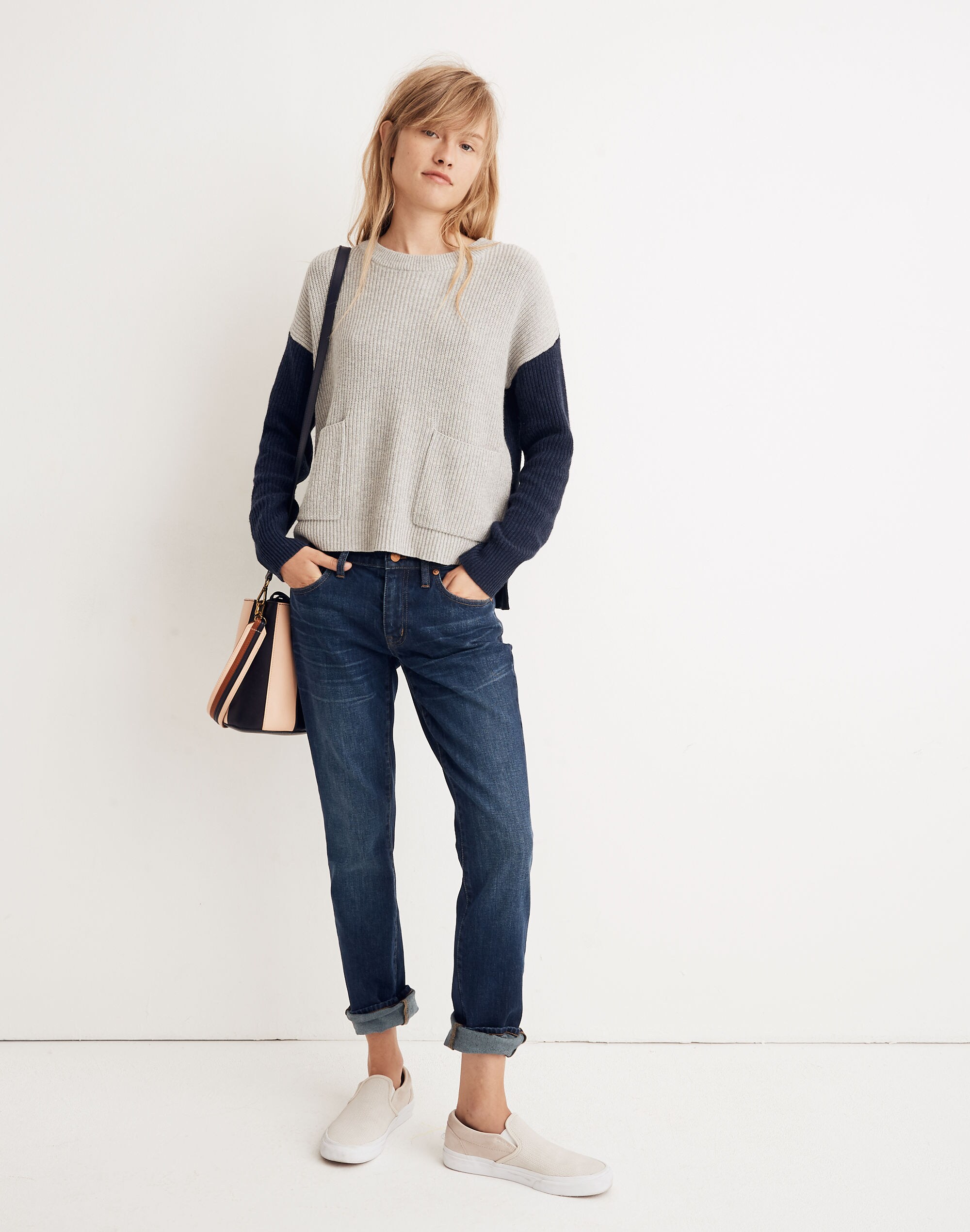 Patch Pocket Pullover Sweater in Colorblock