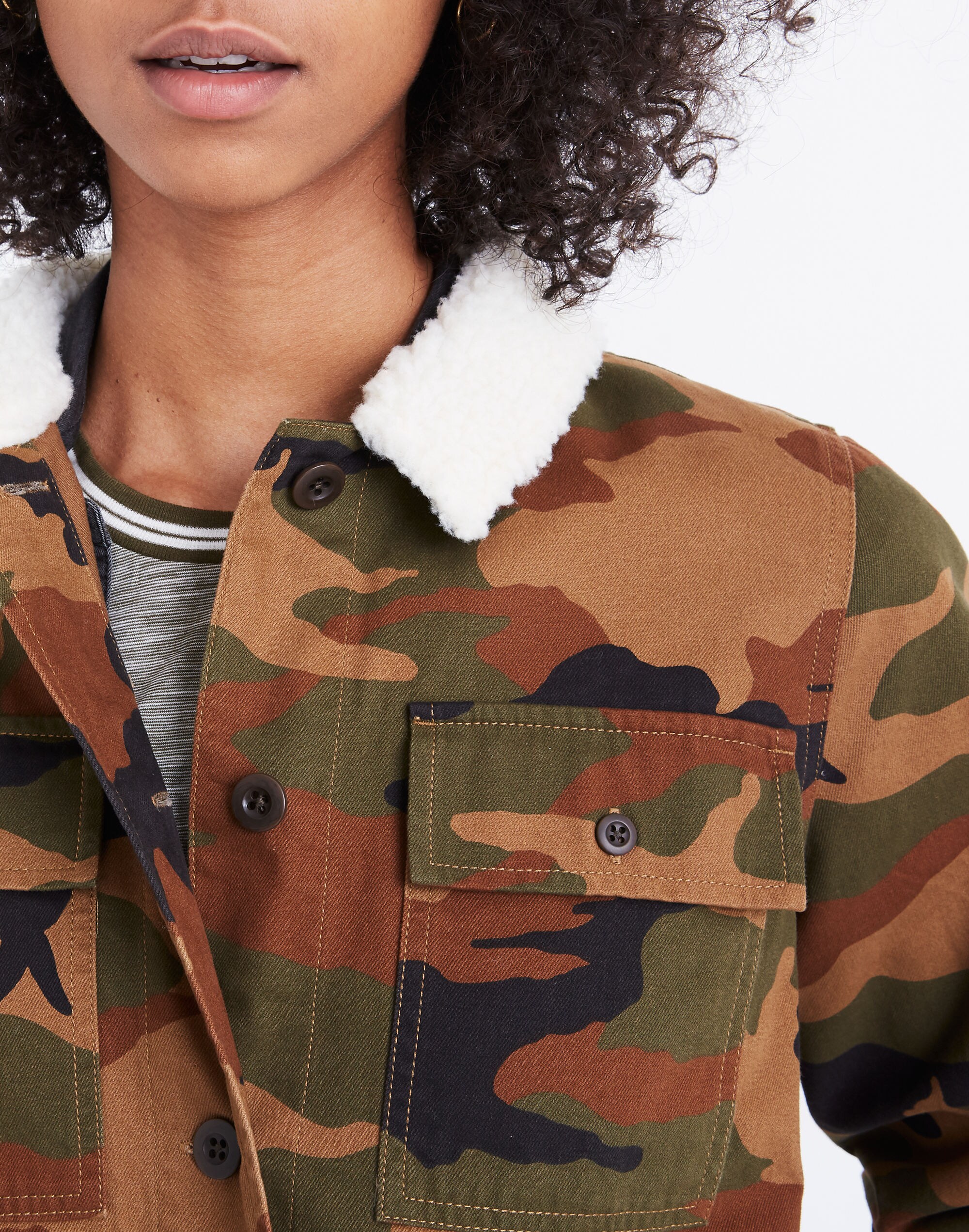 Northward Cropped Army Jacket in Cottontail Camo: Sherpa Edition