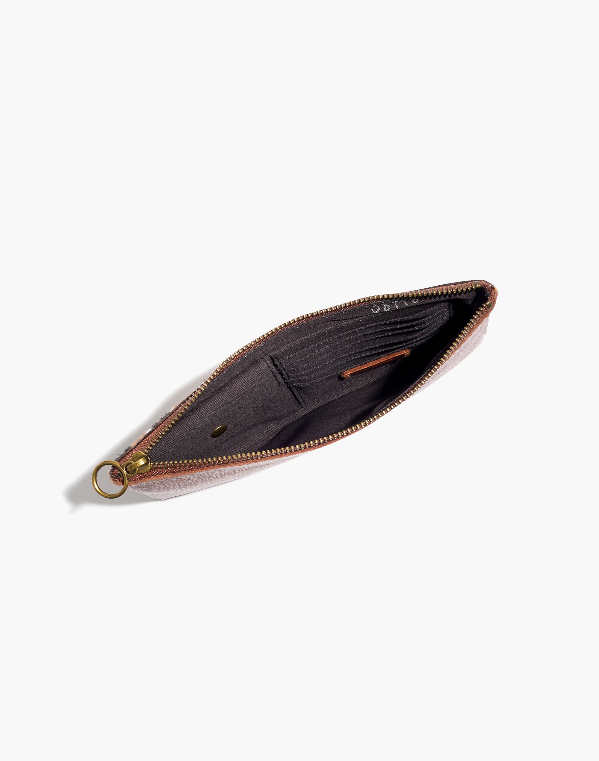 the leather pouch clutch in printed calf hair
